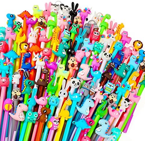 Cute Cartoon Gel Ink Pens Cartoon Animal Writing Pens 0.5 mm Black Ink Cool Pens Kawaii Fun Pens for Kids Novelty Pens for School Office Home Supplies Student Kids Gift, 50 Assorted Styles (100 Pcs)