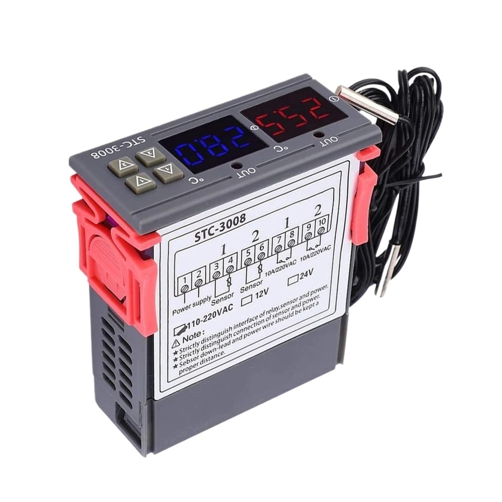 mXCDtRptJ STC-3008 Dual Digital Temperature Controller Two Relay Output 12V 24V 220V Thermoregulator Thermostat Heater Cooler With Probe(STC-3008 DC 12V)