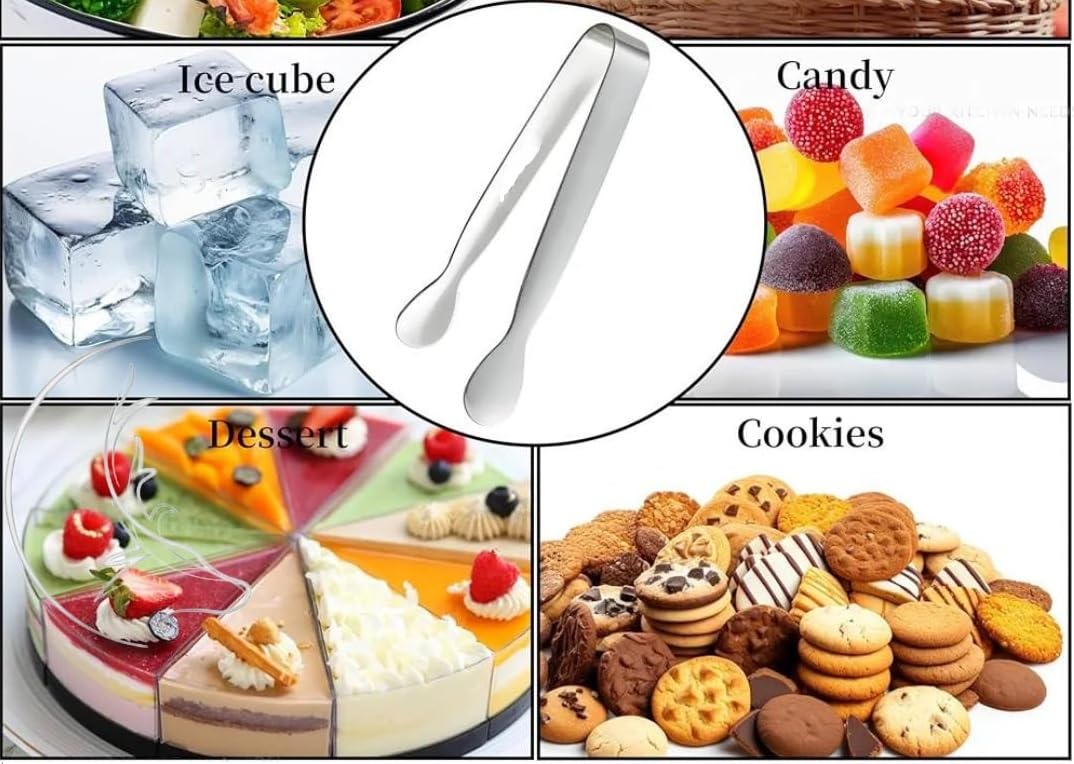GAFFEL 1 Pc Stainless Steel Mini Sugar Cube Tong| Ice Tong| Sugar Cube Picker/Candy Serving Tongs for Coffee Tea Sugar Ice Cube Appetizer Kitchen Serving 4 Inch', Silver 4