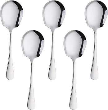 Spoons Set of 5 Cooking Spoons Kitchen Tools Stainless Steel Easy to Clean Antibacterial Corrosion Resistant Durable Dishwasher Safe for Hotel, Restaurant, Commercial Use, Serving Platter