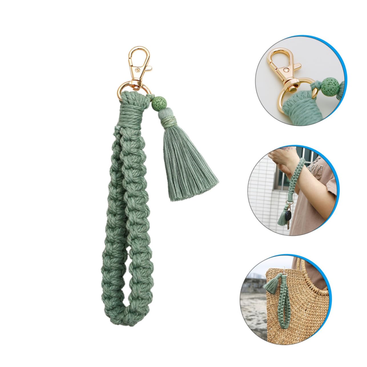 SHERCHPRY Handschlaufe Schlüsselanhänger Silber Stich häkeln Halter Brieftasche Frauen Schlüsselarmbänder für Frauen Handgelenk mit Schlüsselanhänger Vulkangestein Light Green