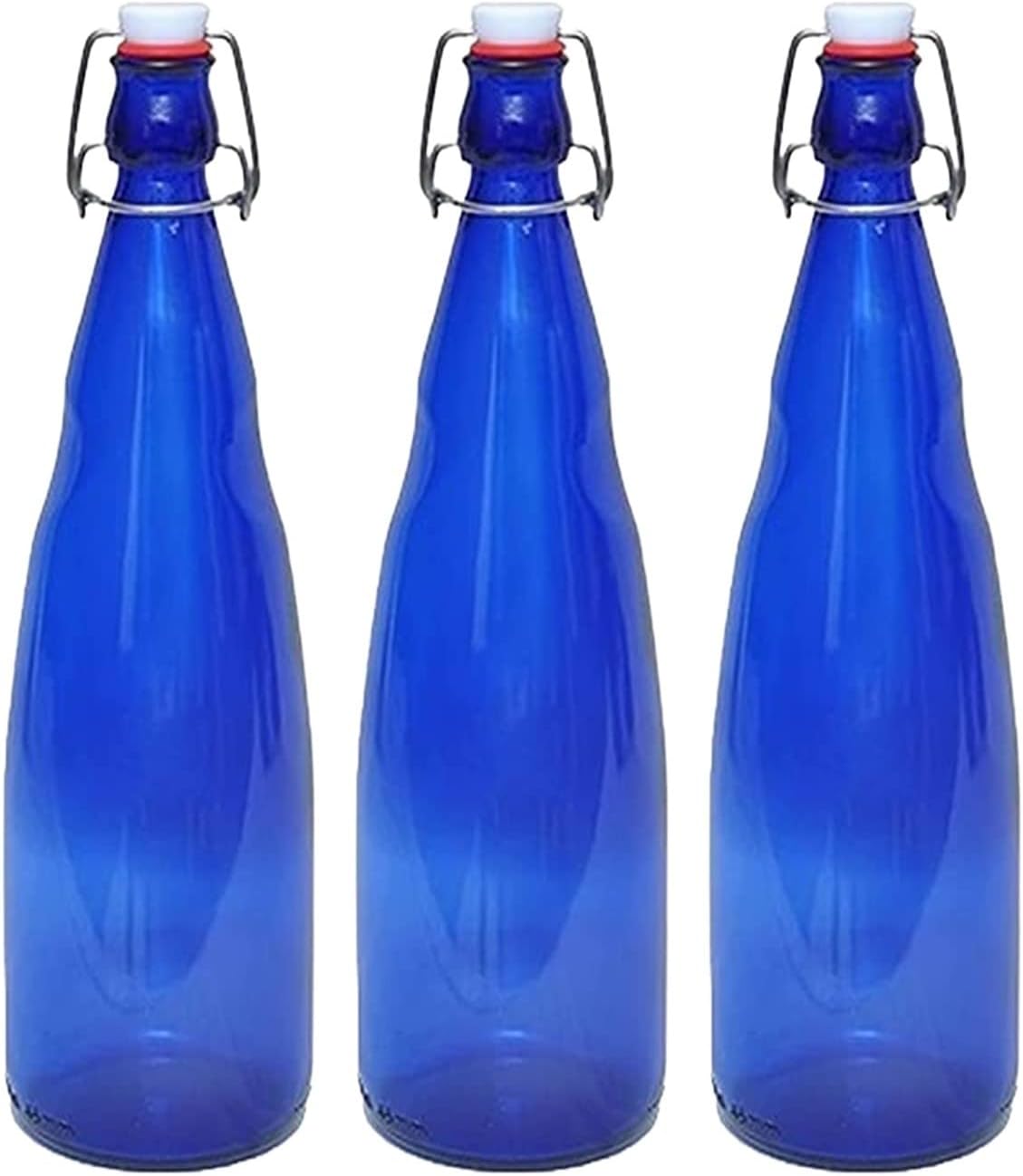 SAND DUNE Set of 3, 1000 ml Each OPT3 Blue Glass clip top cap water bottle with flip top cap, Leak-Proof for water, Juices - Reusable Travel Glass Drinking Fridge Bottles