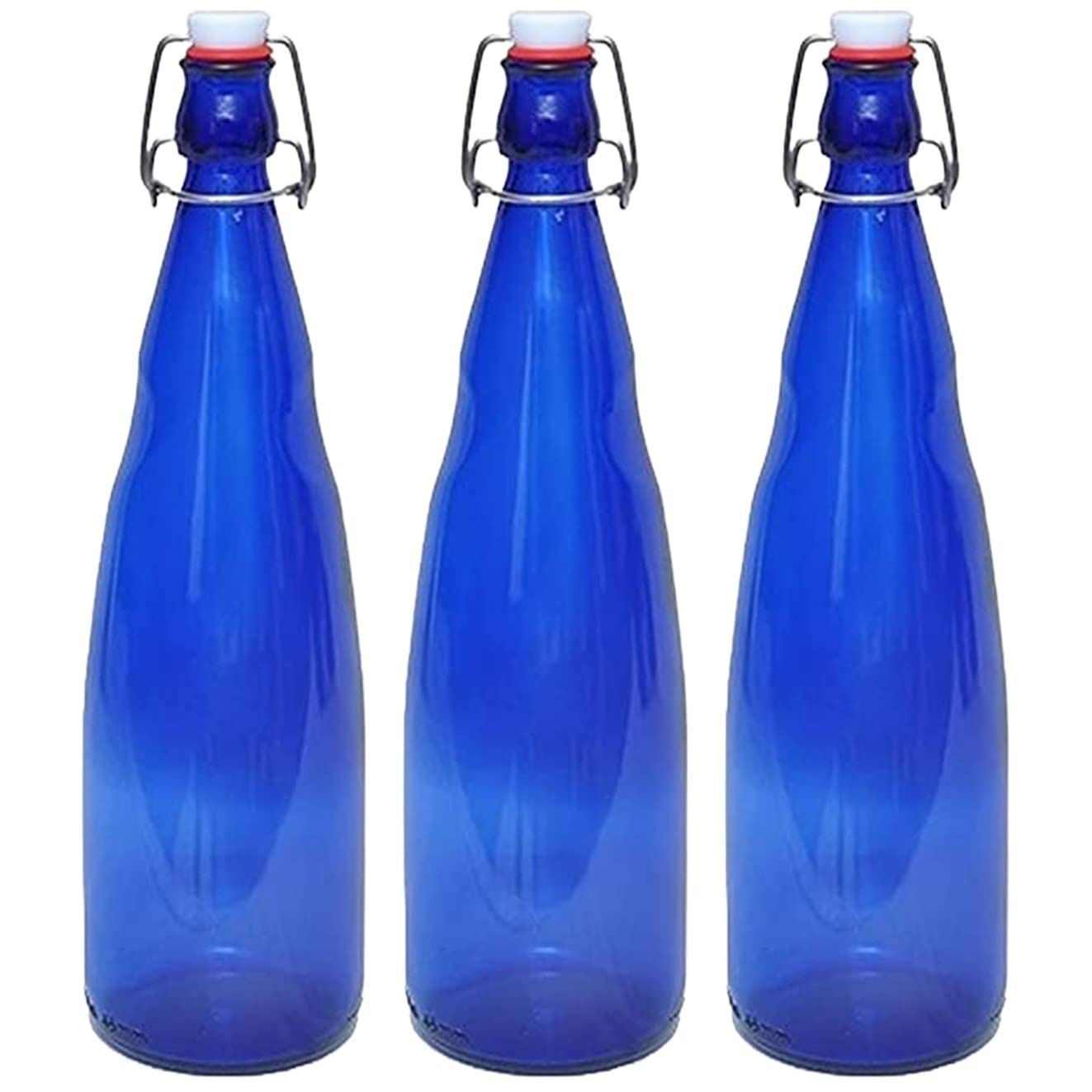 SAND DUNE Set of 3, 1000 ml Each OPT3 Blue Glass clip top cap water bottle with flip top cap