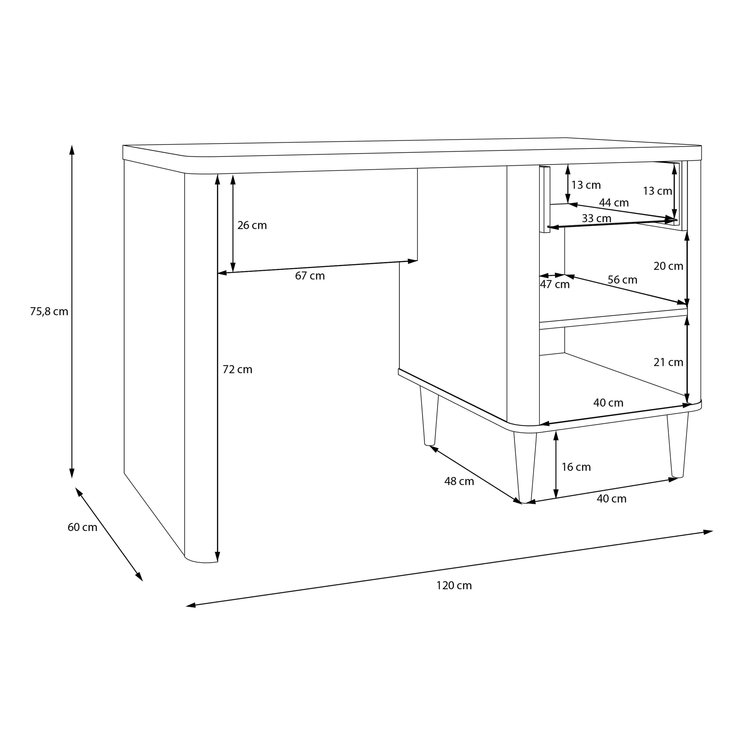Forte LACETTI Schreibtisch 120, eleganter Schreibtisch mit hohen Möbelbeinen, Büro, Jugendzimmer, Holzwerkstoff, Kaschmir-Beige-Valencia Eiche Holzdekor, 120 cm breit x 75,8 cm hoch x 60 cm tief