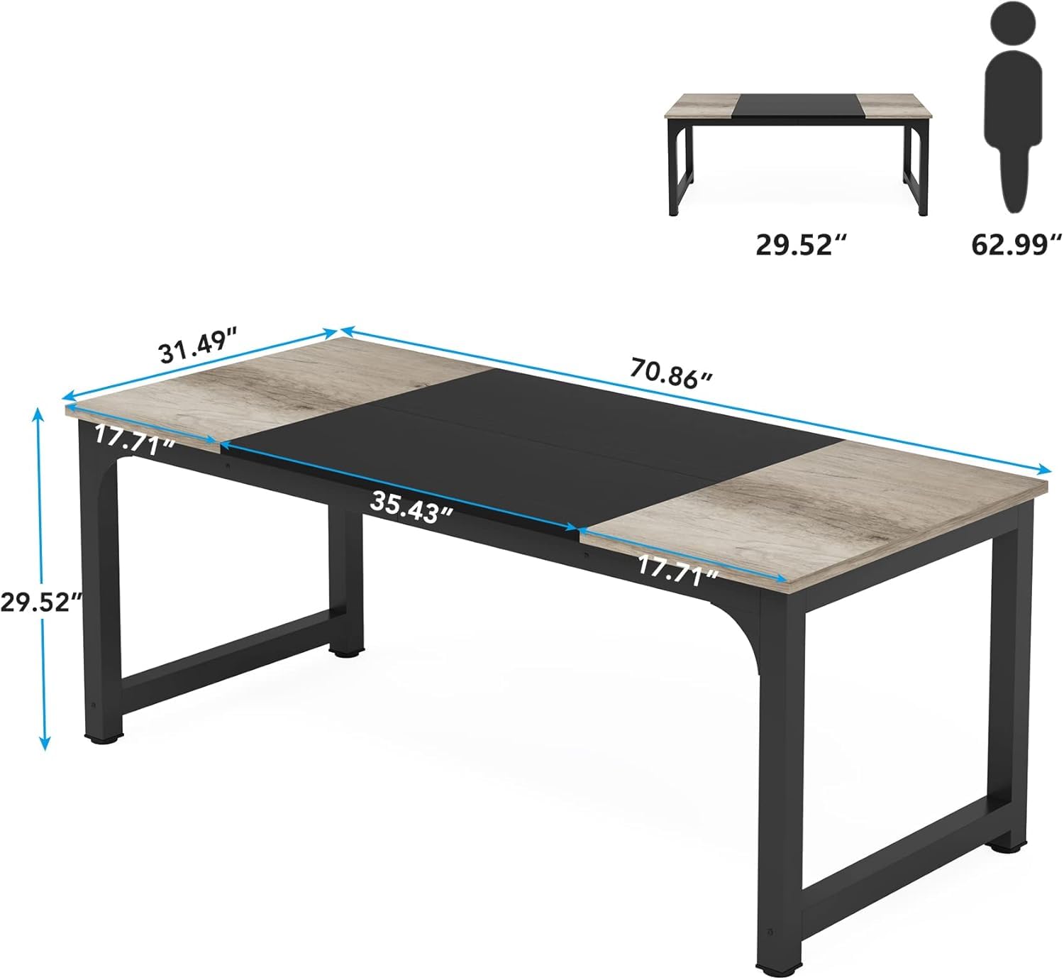 Lailang 180cm Escritorio, Mesa Portátil Ordenador, Mesa de Oficina Despacho, Mesa Escritorio Madera, Escritorio Estudio Musical, Mesa Oficina Grande, 180 x 80 x 75 cm, Negro