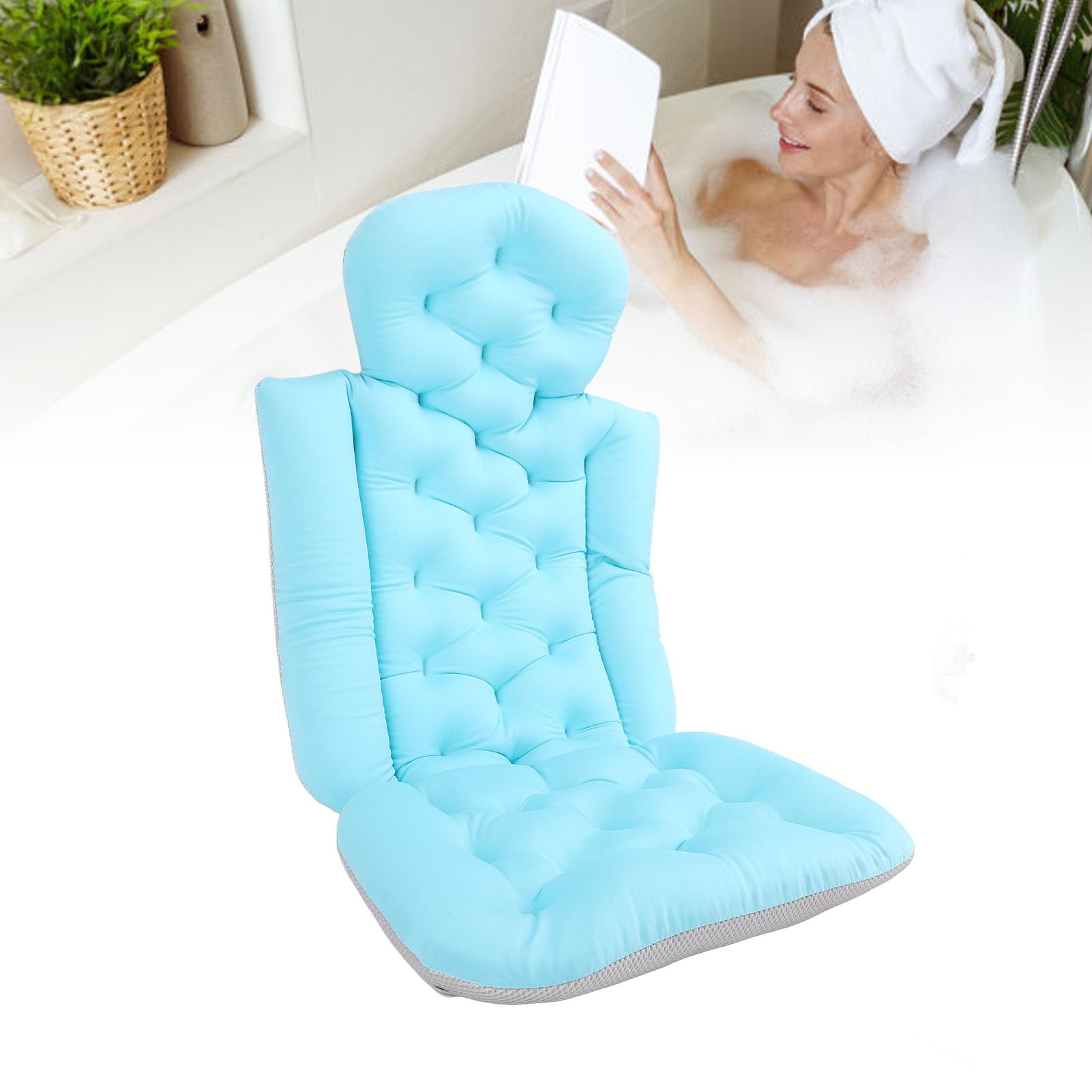 Almohada de Baño de Cuerpo Completo, Cojín Suave para Bañera con Soporte para el Cuello para una Experiencia de Baño Cómoda, Azul