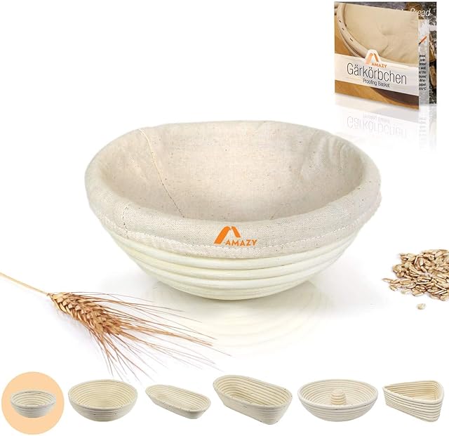 Amazy Bread Proofing Basket incl. Instructions  The Functional Bread Baking Basket Made Of Natural Rattan (round) | Ø 16cm + FREE LINER