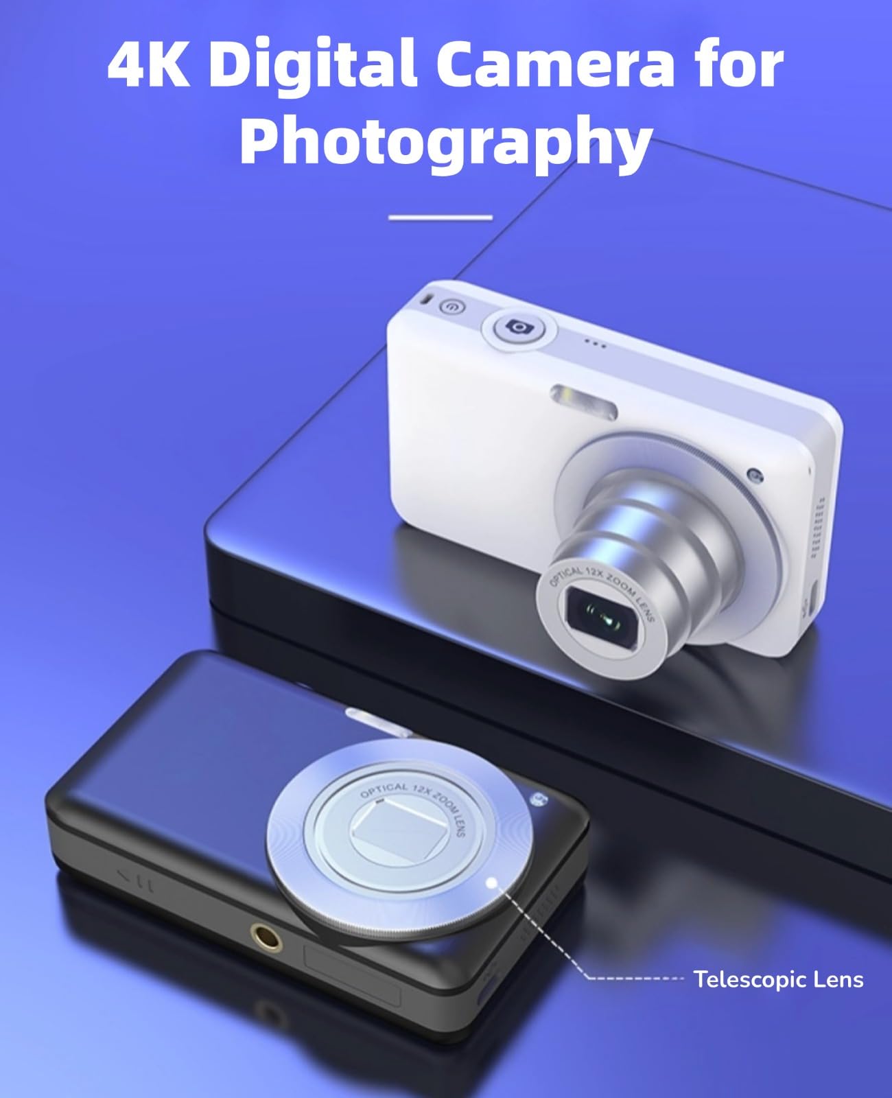 Aparat Cyfrowy 4K do Fotografii, Kamera Vlogging 64MP dla YouTube, 3 -calowy Ekran Kompaktowy Aparat Podróżny dla Nastolatków z 10x Optycznym Zoomem Cyfrowym, Autofokus,