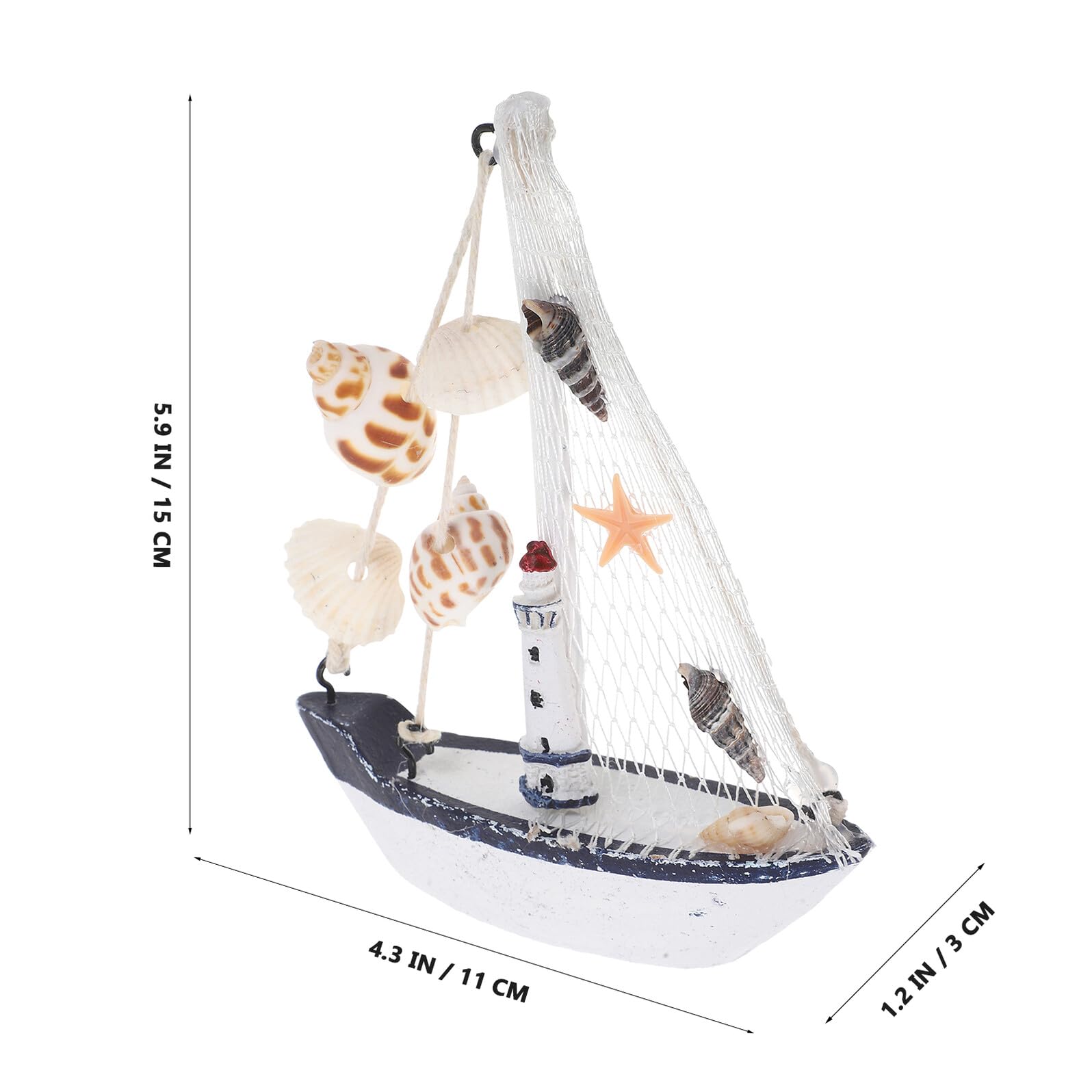 EXAOMBLE 8 Pezzi Barca a Vela in Legno con Conchiglie e Reti Decorazione Marina da Parete per Casa Feste a Tema e Cameretta Mini Barche Ornamentali Costiere