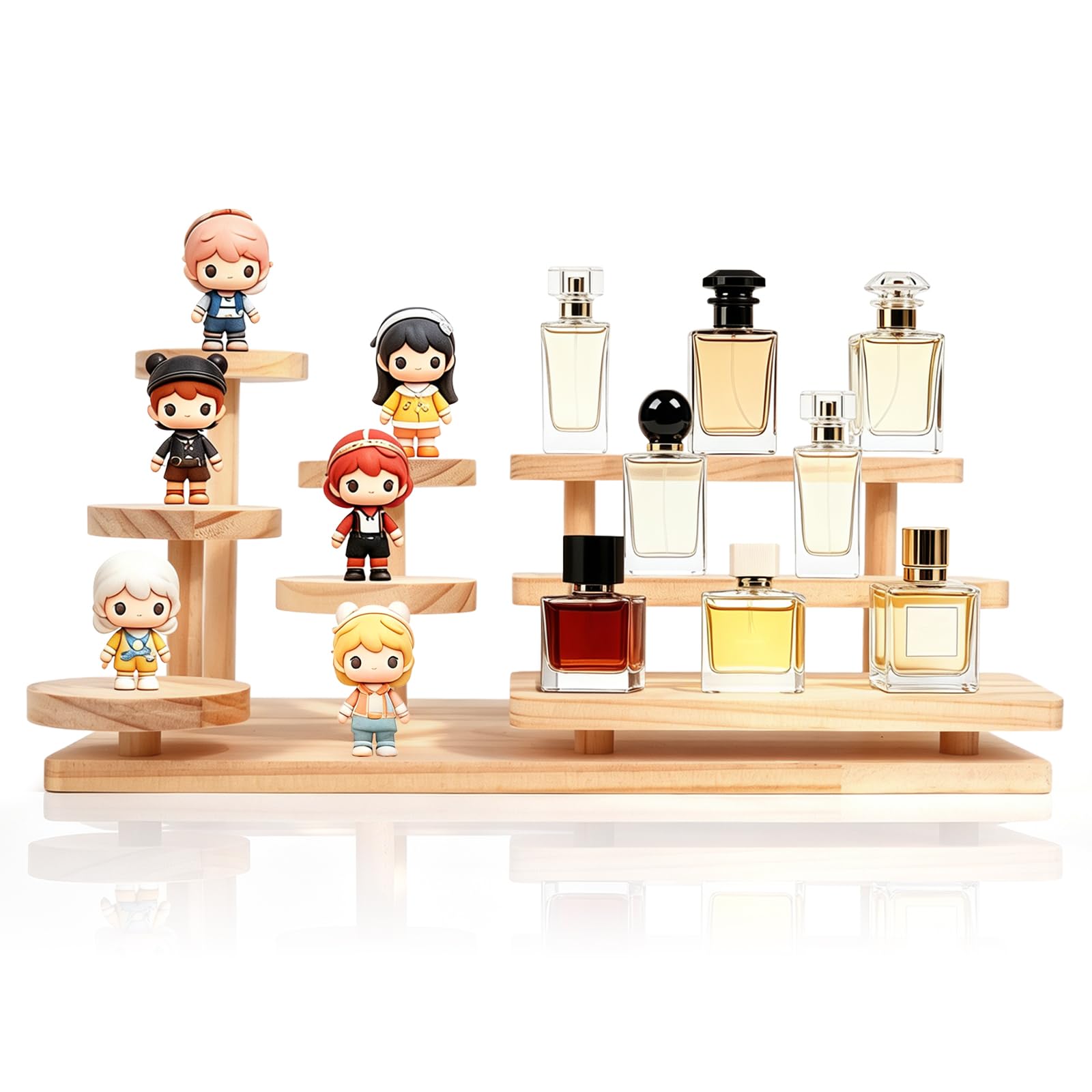 Mulaibdin Wooden Display Stand, Perfume Jewellery Stand Organiser Wood, Display Shelves for Collectibles, Tiered Cupcake Stand Holder for Craft Fairs,Spice,Cosmetic,Fragrance,Aftershave (Natural)