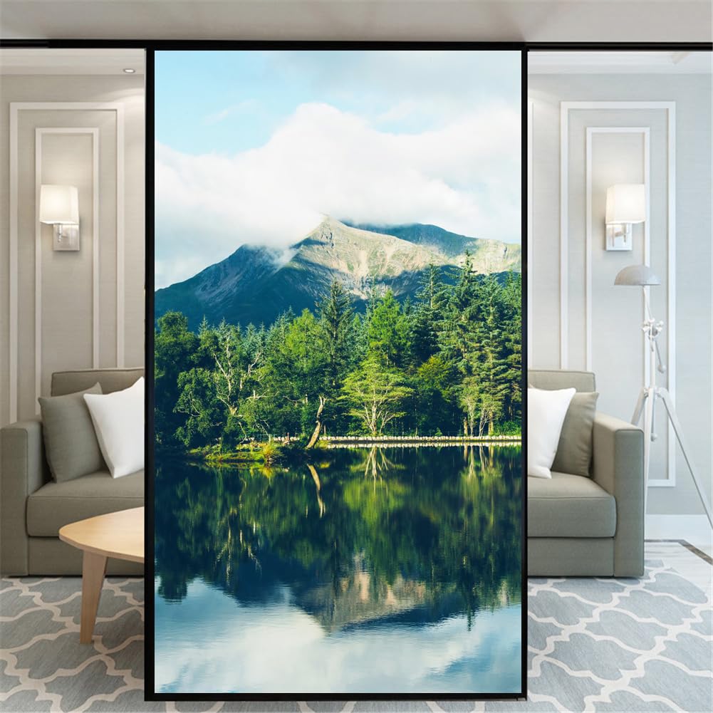 Fensterfolie, ohne Klebstoff, für Privatsphäre, Wald, dekorativ, Milchglas, Tür, Fenster, Aufkleber, 89 x 200 cm