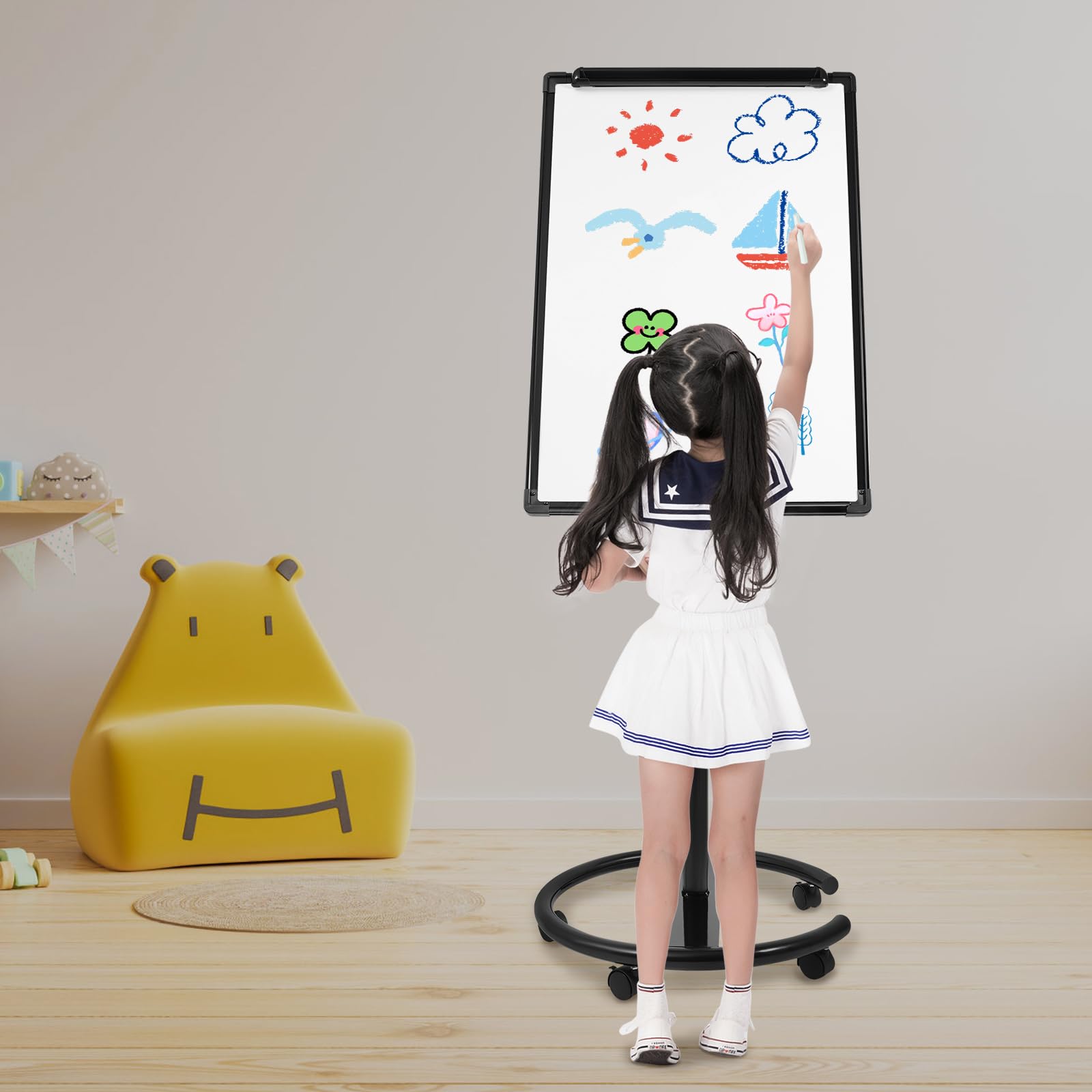 Weiß Einseitige Zeichentafel, Höhenverstellbare Zeichentafel Tragbares Magnetisches Whiteboard, für Hause Büro Schule 90 * 60cm