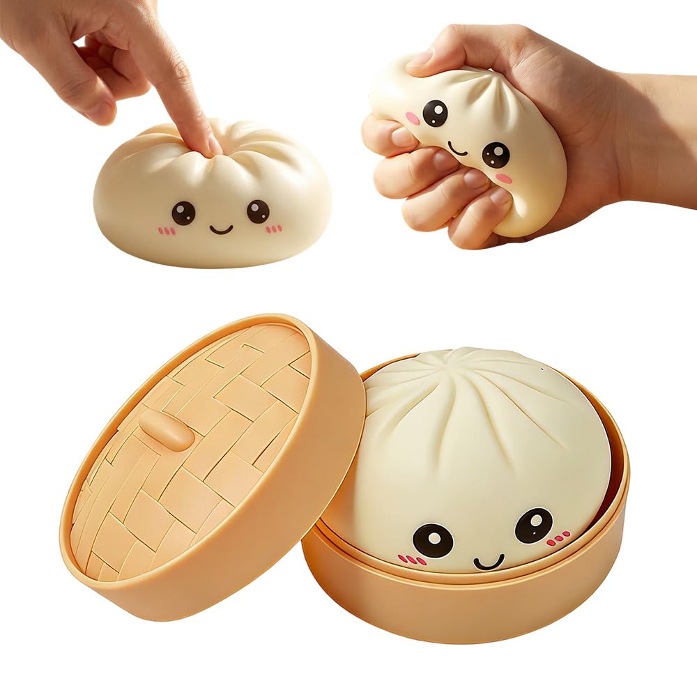 Dumpling Squishies Stress Ball, 2026 Upgraded Dumplings Stress Balls Fidget Sensory Balls, Squeeze Dough Ball Stress Relief Hand with Food Steamer, Relaxation Gift (Purple) — view 8