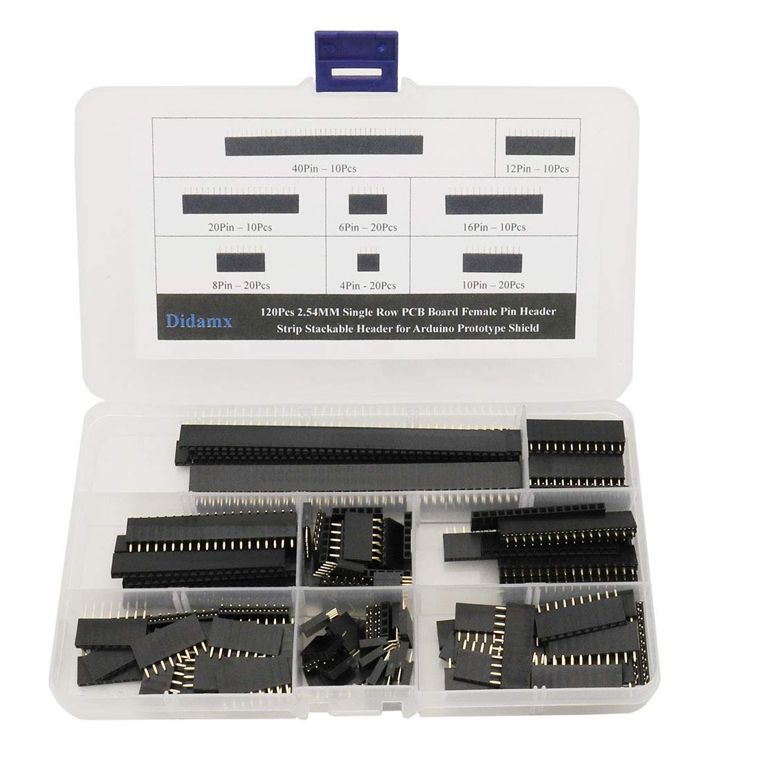 Didamx 120Pcs 2.54MM Single Row PCB Board Female Pin Header Socket Connector Strip for Arduino Prototype Shield