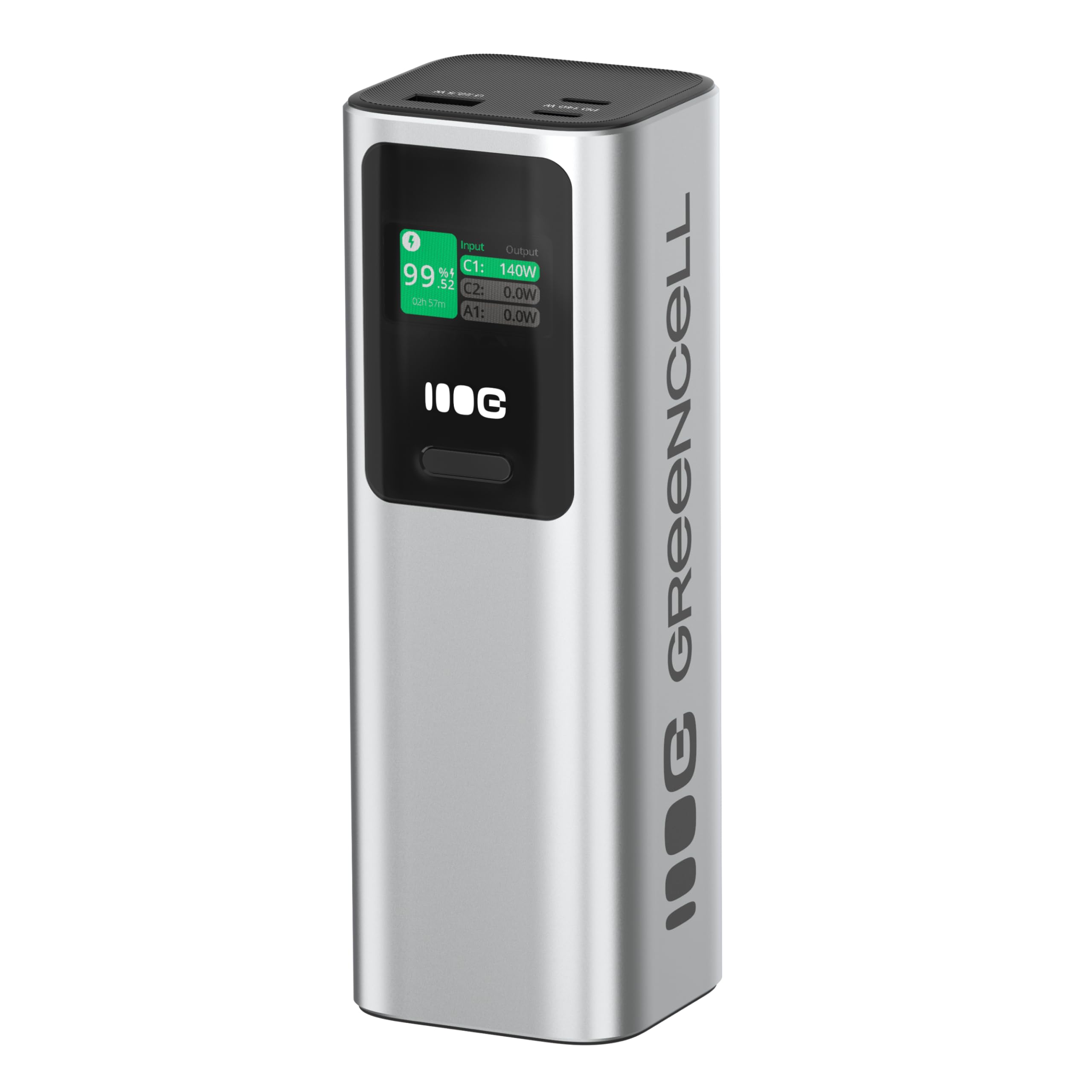 Greencell PowerPlay Ultra Powerbank 25200 mAh 140 W, USB-C PD, szybkie ładowanie laptopa, MacBook, iPhone 16/15/14 Pro Max, wyświetlacz LCD, zewnętrzna ładowarka do urządzeń o dużym zapotrzebowaniu na