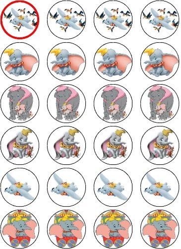 DUMBO 24 EDIBLE WAFER - RICE PAPER CAKE TOPPERS EACH DESIGN IS 40mm IN DIAMETER