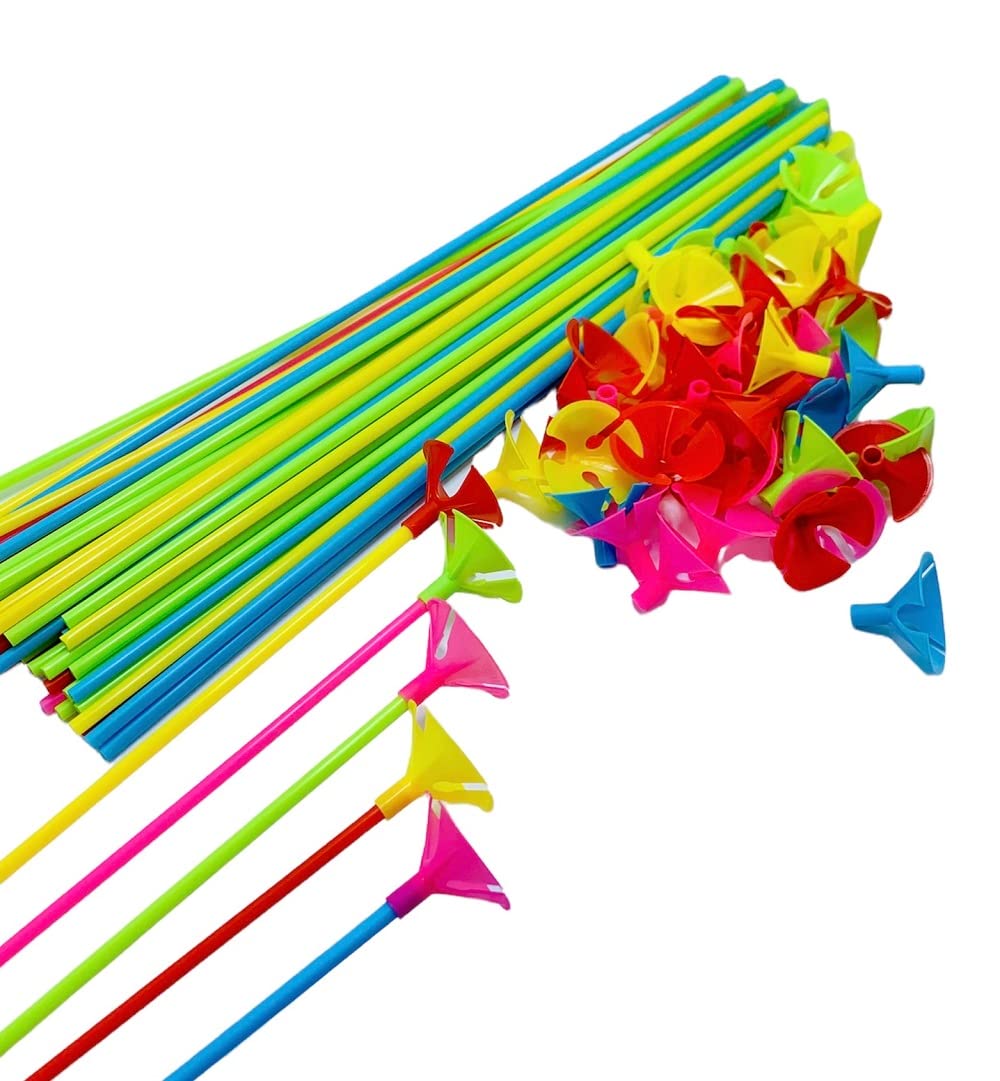 Balloon Sticks MultiColor 50Pcs Balloon Sticks 42cm Long Sticks With Cups(MultiColor 50Pcs)