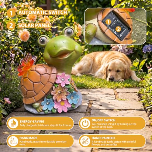 Tortuga solar con luces LED automáticas en flores de resina resistentes al exterior 7