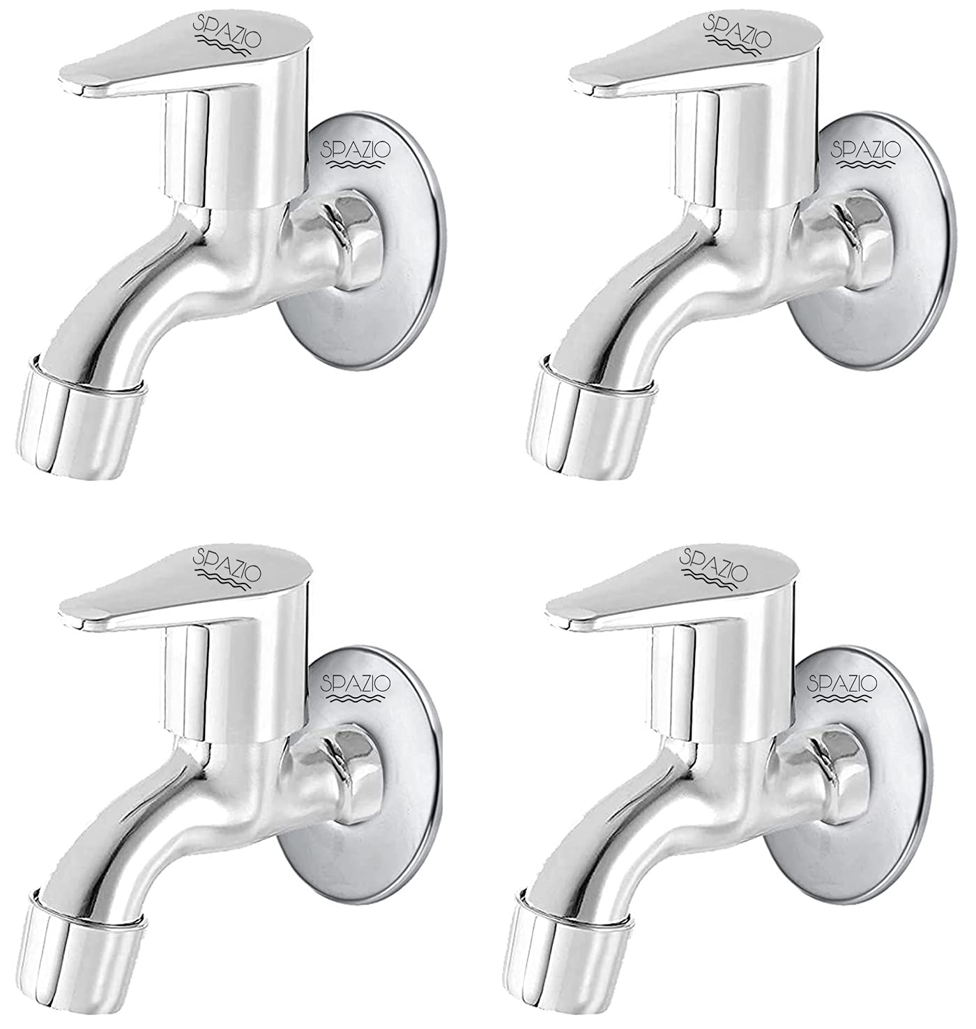 SPAZIO Stainless Steel Vignette Collection Bib Cock Tap Bathroom Tap Foam Flow Water with Wall Flange Chrome Plated, Brass Disc, Pack of 4 (B097BVK7VZ) Amazon Price History, Amazon Price Tracker