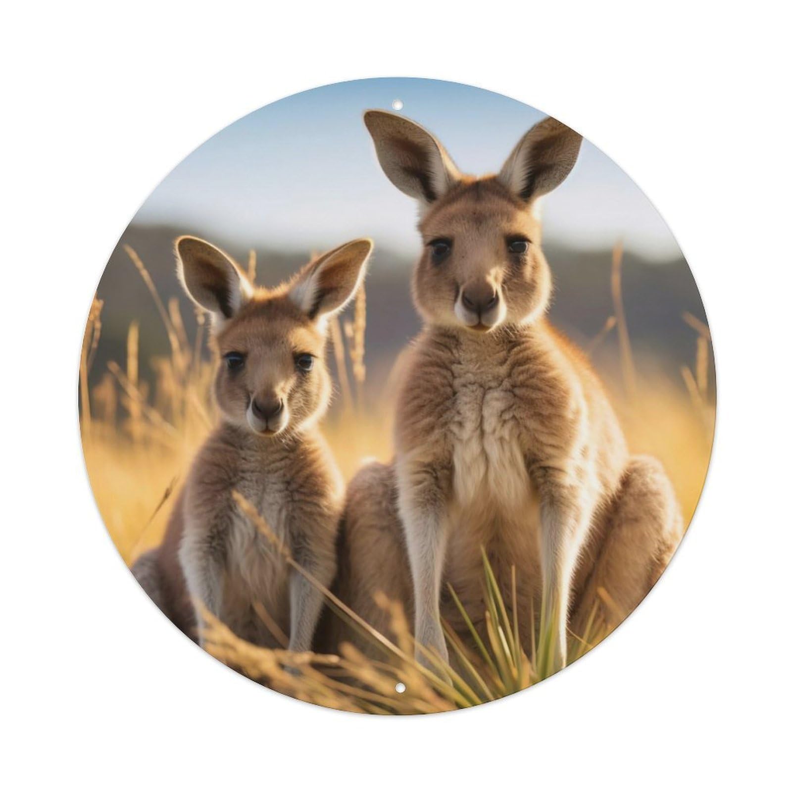 Cute Kangaroo Pup Animal Vintage Metal Tin Sign Plaque Wall Decor for Cafe, Club, Garden Round Metal Poster 8x8Inch