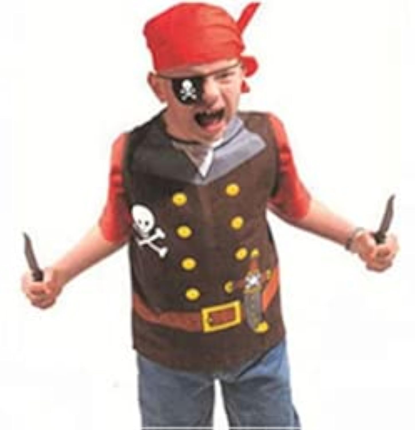 BrainGigglesPirate Costume for Kids with Black Coat, Red Cap, and Black Eye Patch for Halloween, Cosplay, and Fancy Dress for 3-8 Years (Yellow)