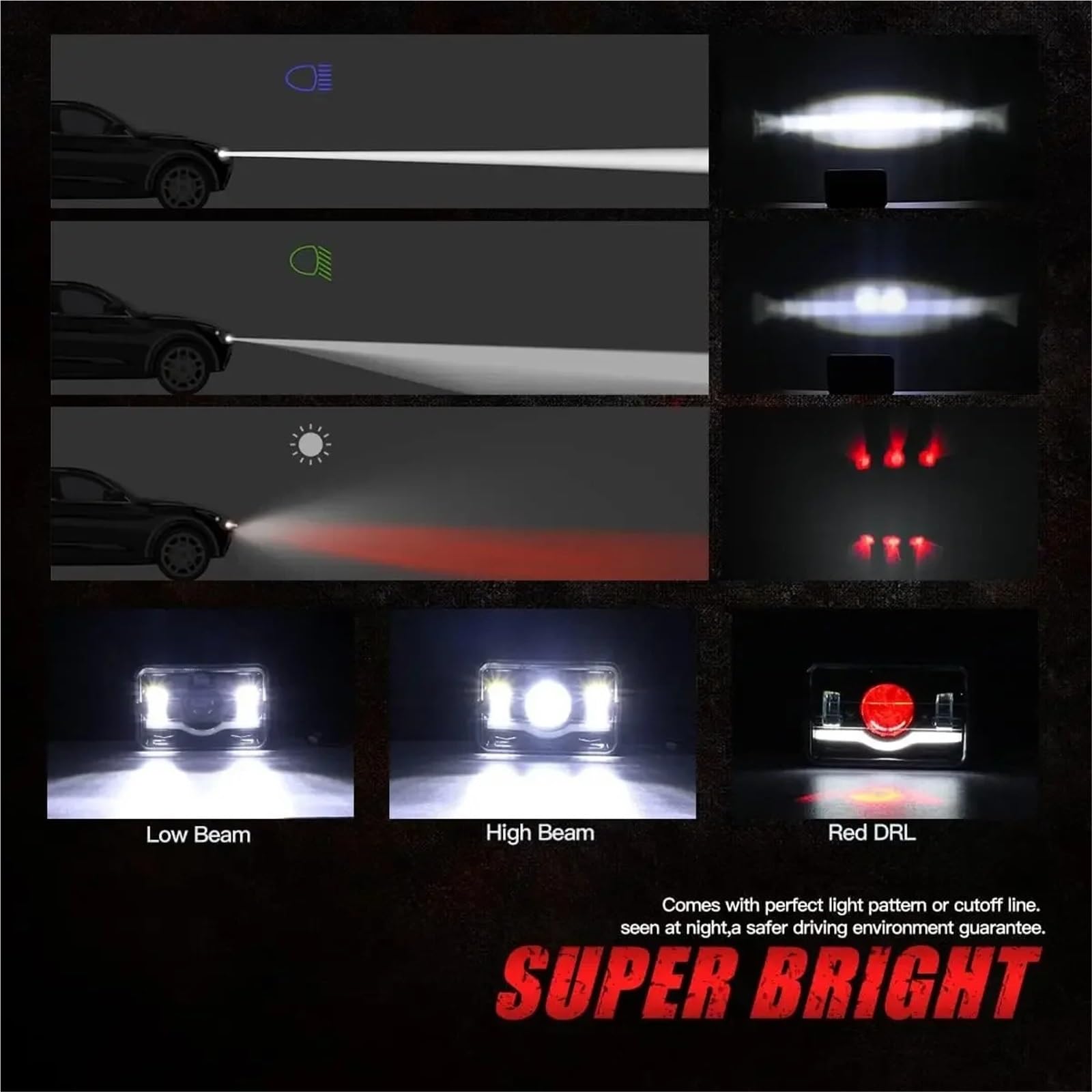 Bombilla LED Faros LED De 12V, 24V, 4x6 Pulgadas Kit Luces LED Repuesto | Luz Led Trabajo H4 Reemplazo Luz Cuadrada Para Coche Motocicleta Camión Faro