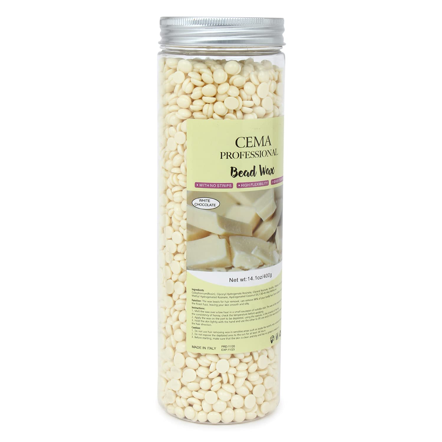 CEMA Professional Bead Wax, White Chocolate, 400g, No-Strip Hair Removal Wax, High Flexibility (Multicolour)-image-9