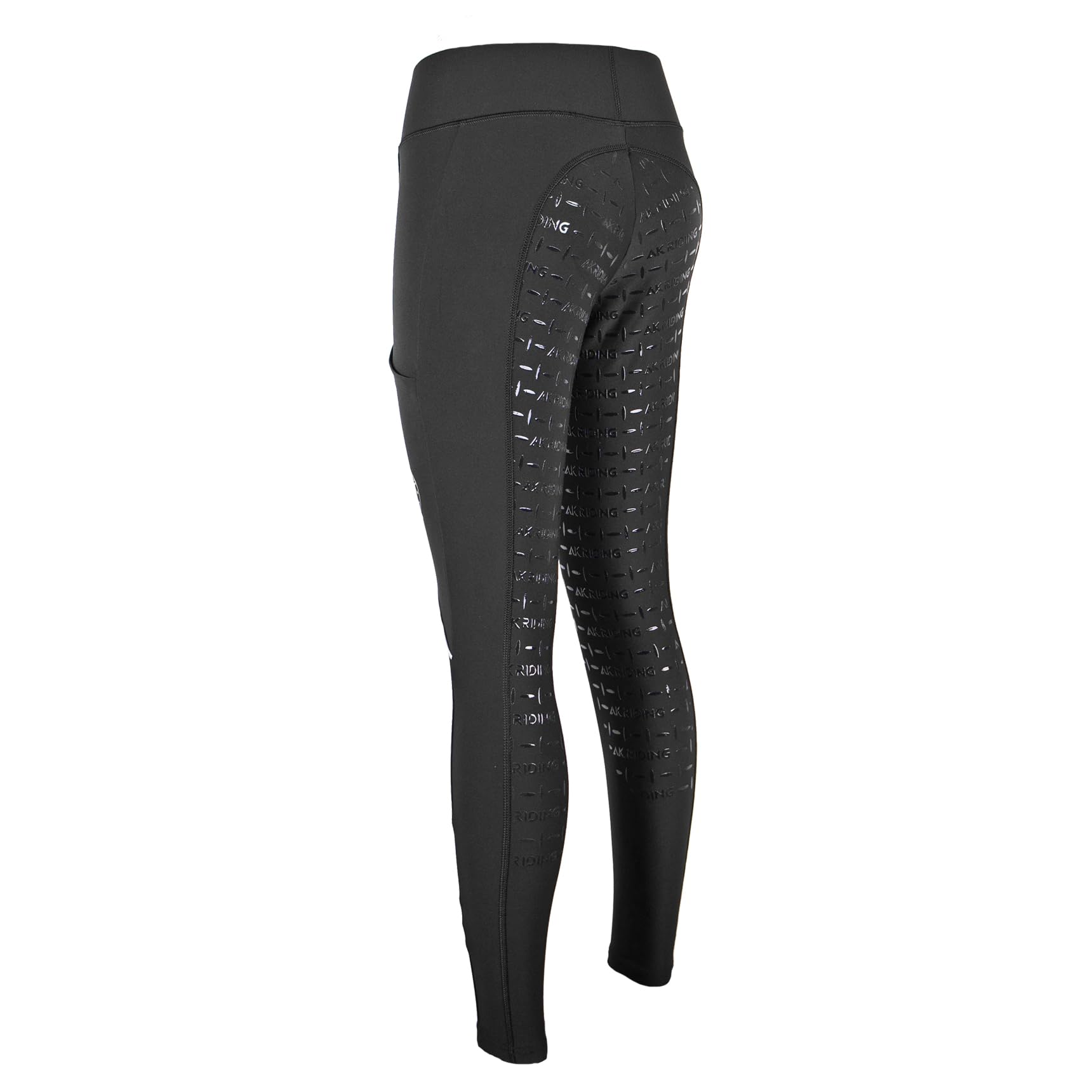 AK Nova AKRS-6071 - Leggings da equitazione, traspiranti, leggeri, a vita alta, con impugnatura in silicone e due tasche laterali