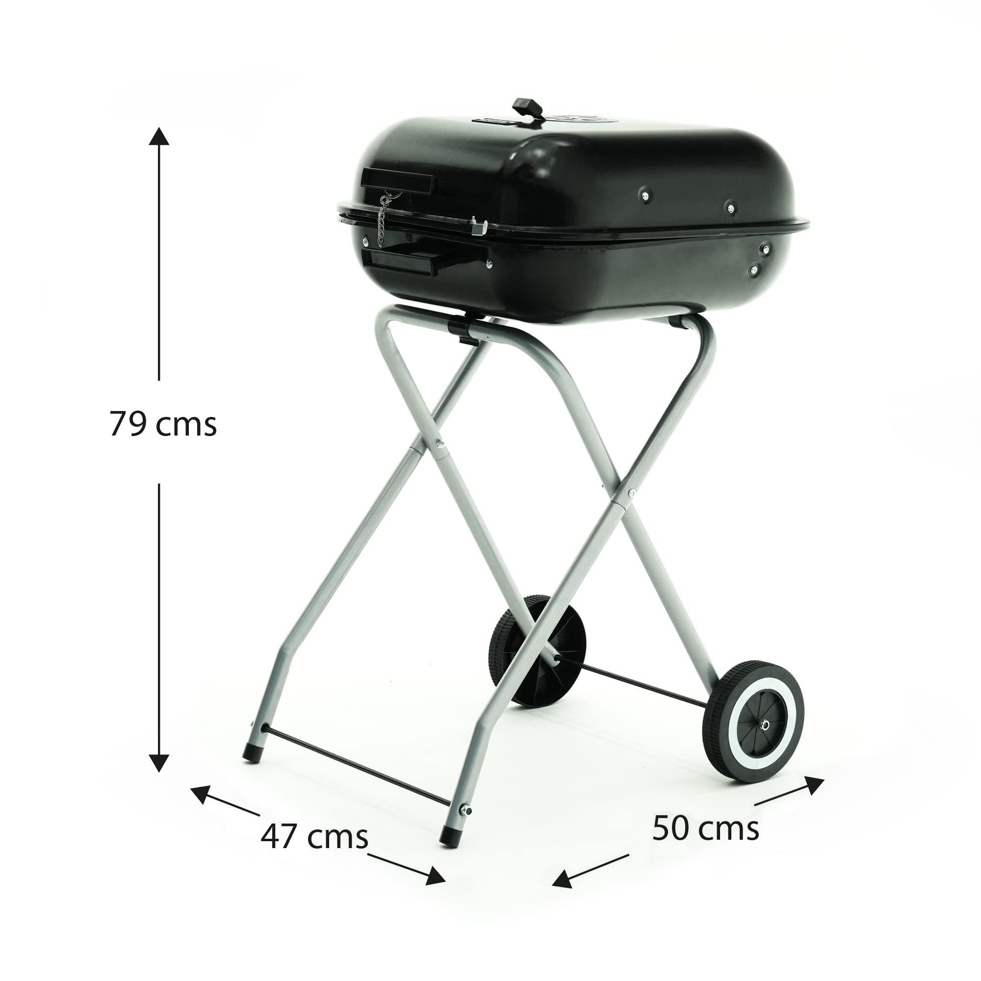 KEKAI BARBACOA DE CARBON CON RUEDAS, CUADRADA, PLEGABLE Y PORTATIL "FLATHEAD" NEGRO 50X47X79 cm Cura della persona e salute