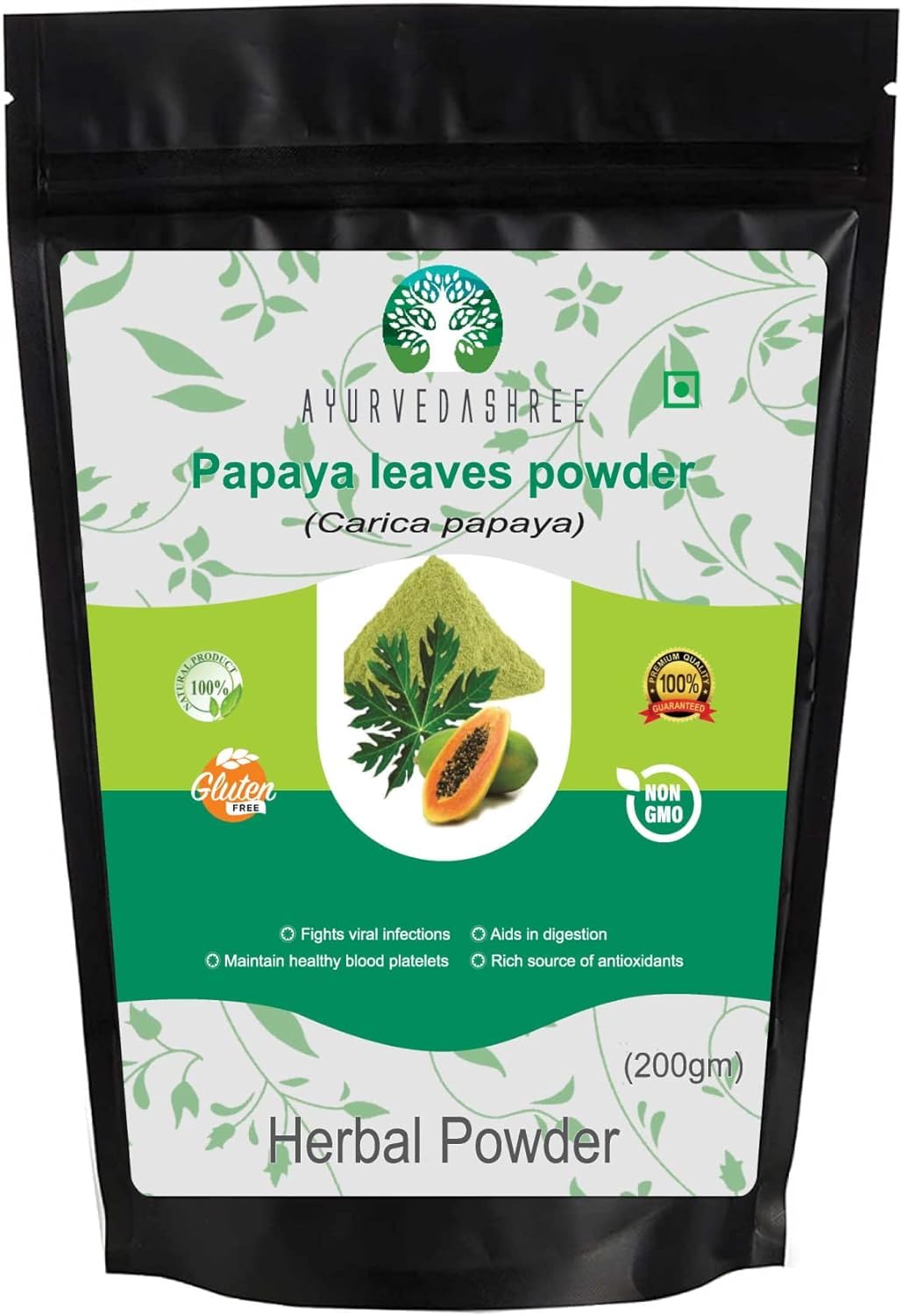 Papaya Leaf Powder 200 Gm | Dried from Fresh Green Leaves, Good to Make Tea, Juice Extract, 100% Leaves Powder(No Fruit, No Seeds) | Non-GMO,Vegan | Herbal & Natural
