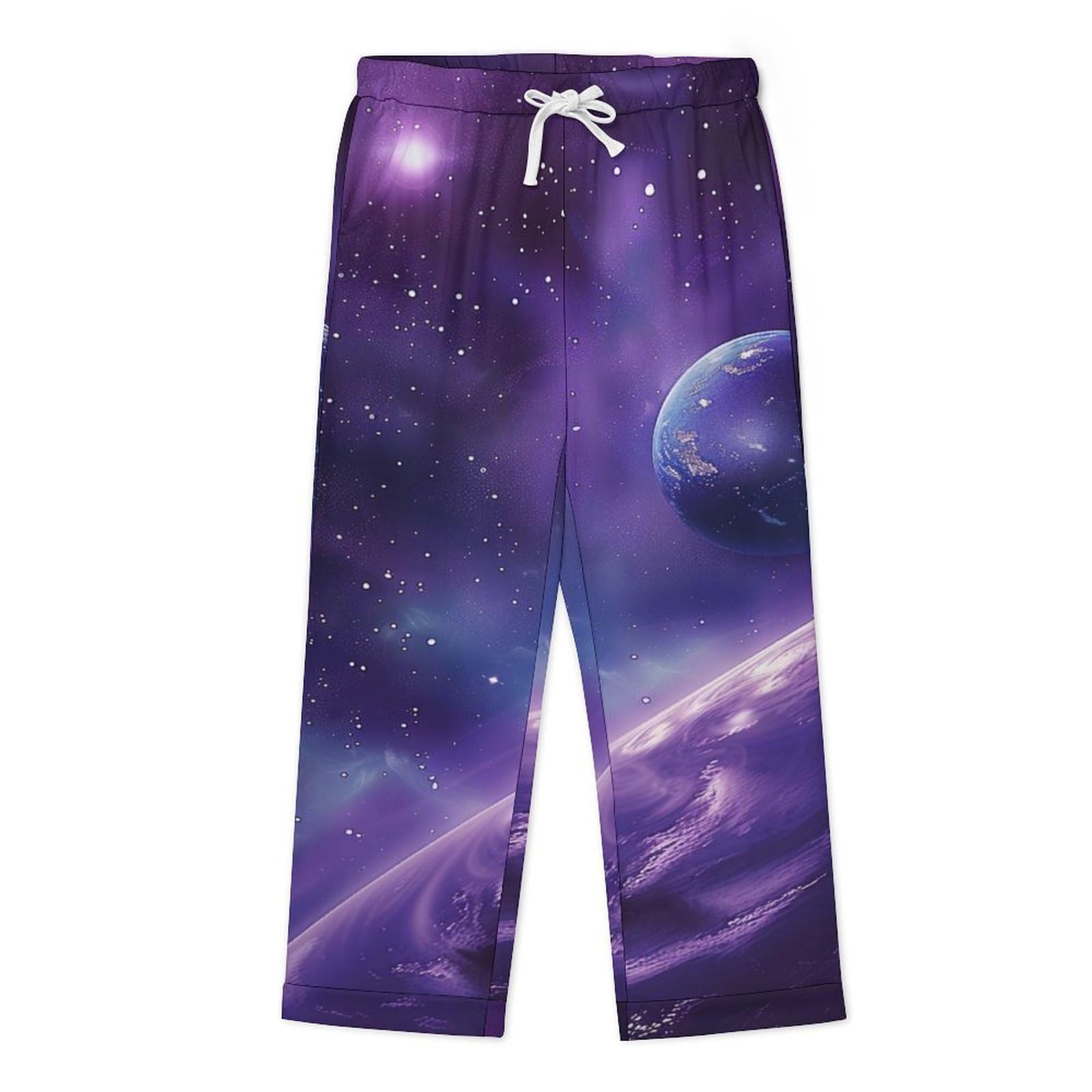 OLEETS Pigiama A Maniche Lunghe da Uomo - Il Cielo Stellato della Terra Pigiama Invernale Pantaloni Top Caldo Autunnale Traspirante Morbido 2 Pezzi Casual Ampio