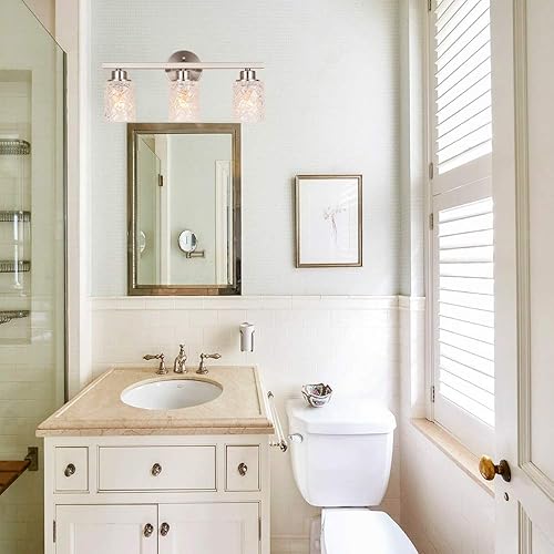 Miniatura 4 de ALICE HOUSE Luces de tocador de 20.5 pulgadas, iluminación de pared de 3 luces, luces de baño con acabado de níquel cepillado sobre el espejo,