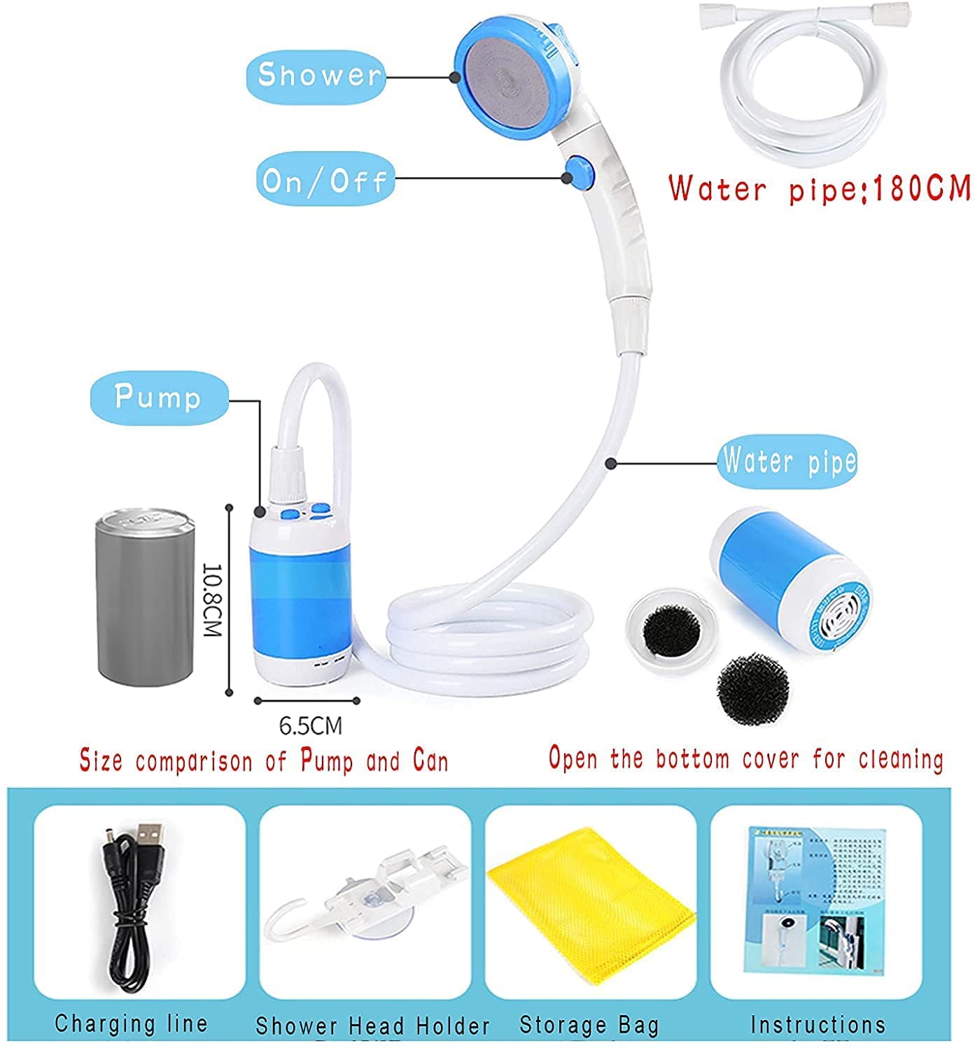 Laserbeak Portable Shower Camping Outdoor Shower Electric Hand Shower Electric Shower Camping Built-in Shower 5000 mAh Rechargeable Shower with Large Capacity for Indoor or Outdoor Shower