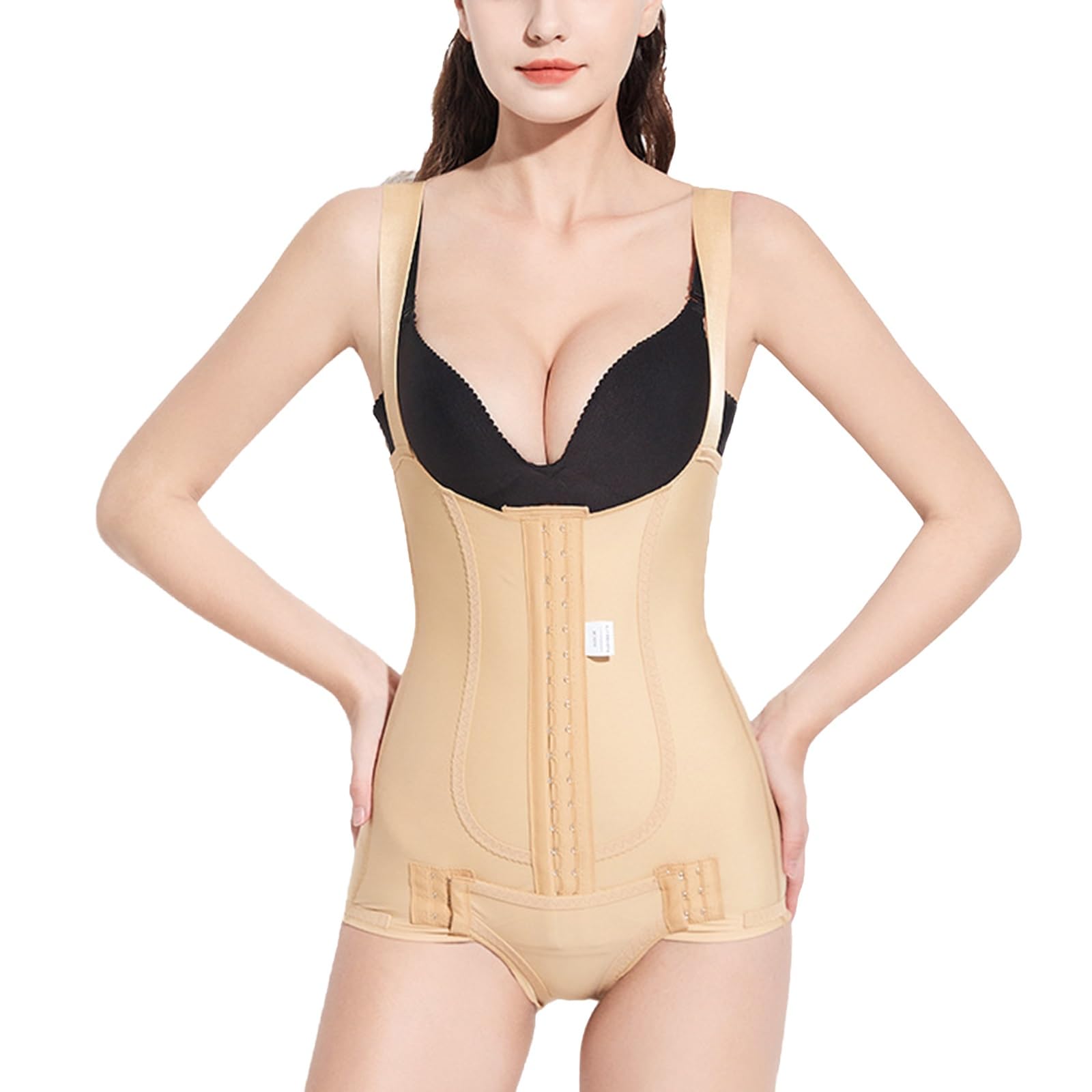 Shapewear Post-liposuccion, Crochets Avant à Plusieurs Rangées, Fermeture Pression l'entrejambe