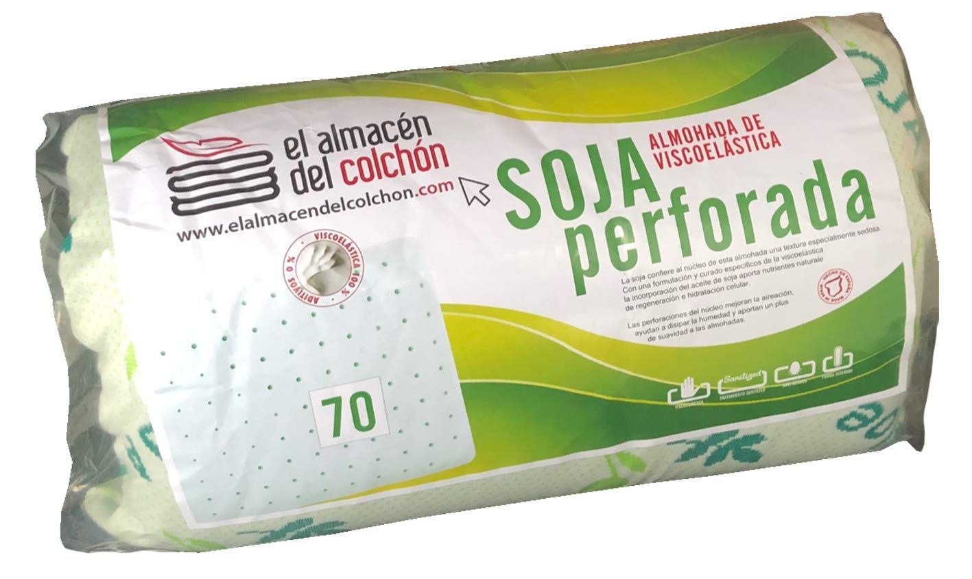 elalmacendelcolchon - Almohada viscoelástica con aceites Naturales y Aloe Vera, Modelo Nature, Viscosoja, Doble Funda, Funda Exterior 100% algodón, Blanca - 150 x 34 cm - Otras Medidas Disponibles