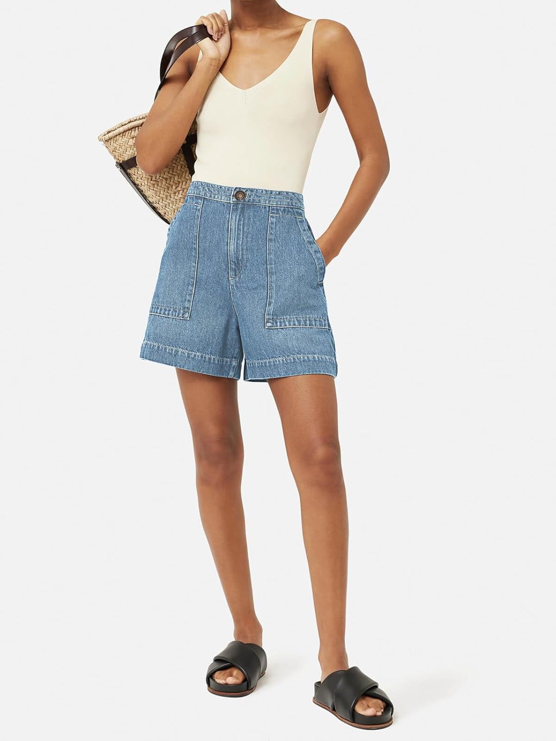 PLNOTME Womens Casual High Waisted Denim Shorts Wide Leg Summer Jean Shorts with Pockets - Image 4