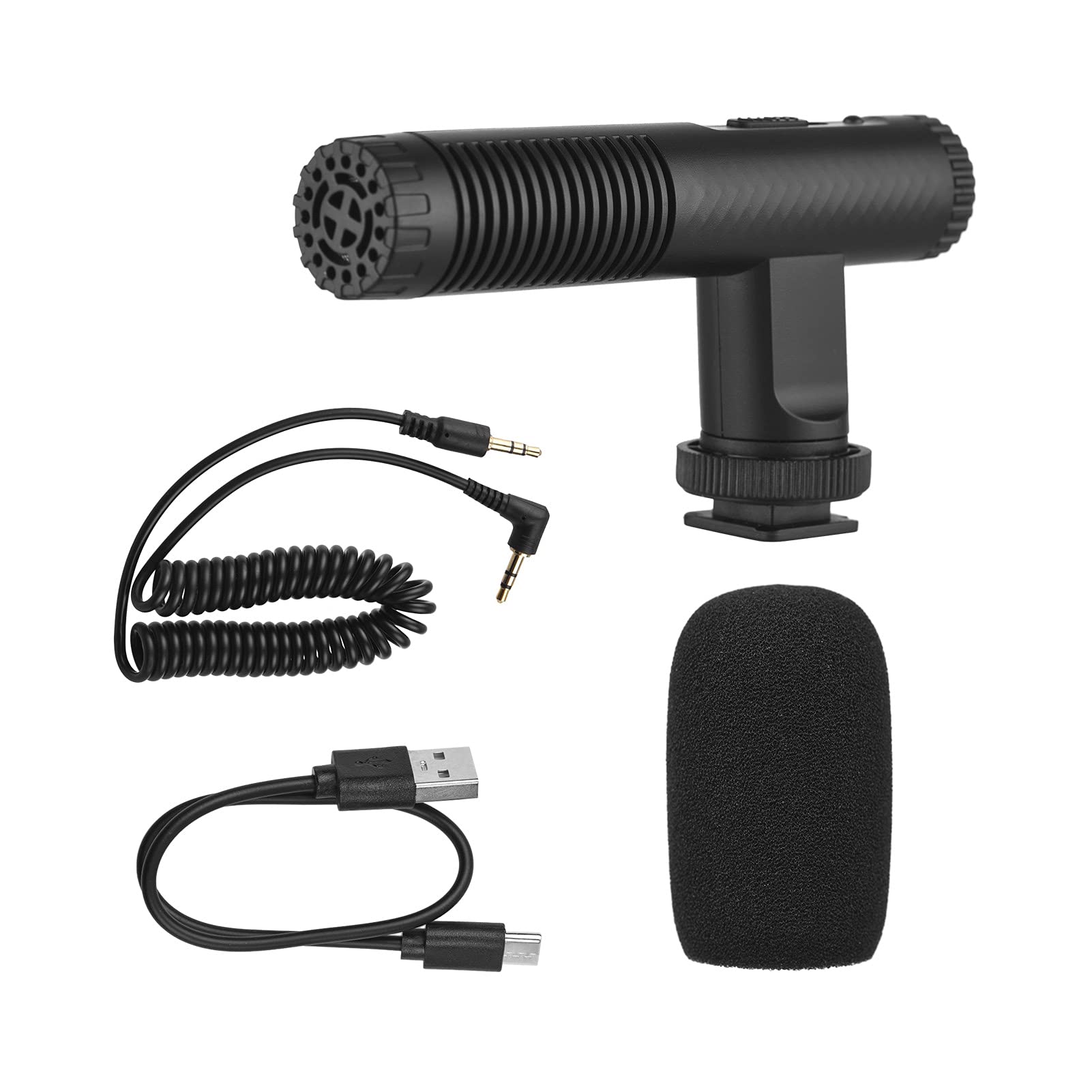 Andoer Microfono stereo portatile Registrazione Video Mic 3.5mm TRS Plug Built-in Batteria ricaricabile per fotocamere DSLR Videocamera