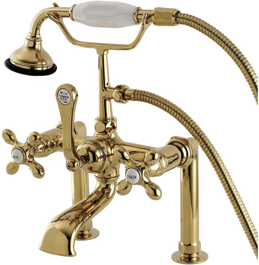 Kingston Brass AE109T2 Auqa Vintage Deck Mount Clawfoot Tub Faucet, Polished Brass