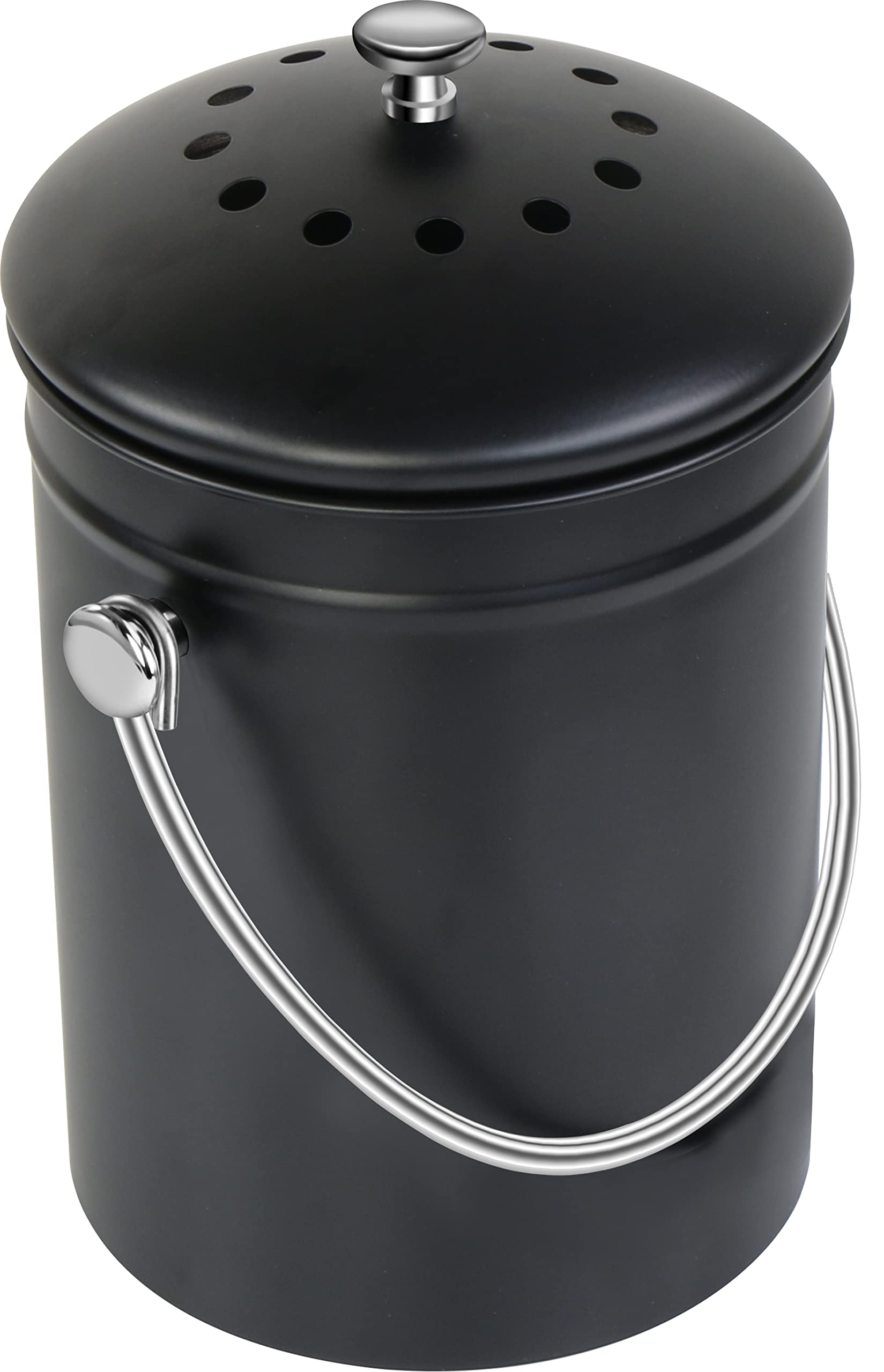 Utopia Kitchen Compost Bin for Kitchen Countertop, 1.3 Gallon Compost Bucket for Kitchen with Lid, Includes 1 Spare Charcoal Filter (Black)