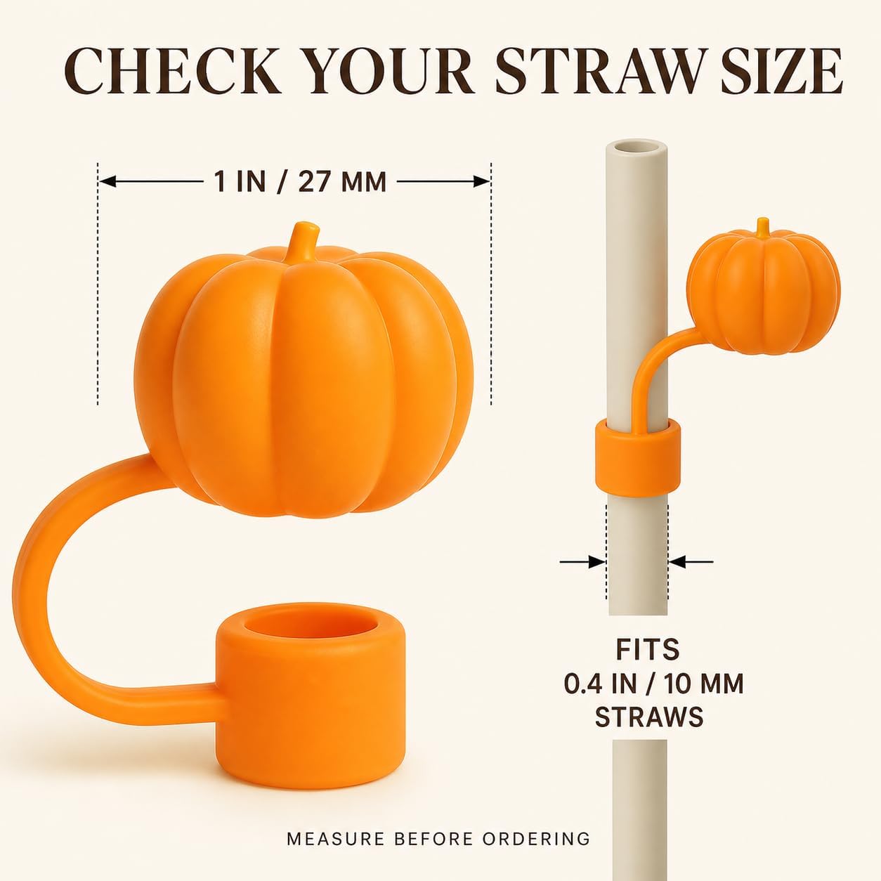 6 Pack Pumpkin Straw Cover Caps for 10mm Straws, Fall Tumbler Accessories image 3