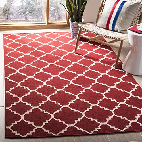 SAFAVIEH Dhurries Collection 4' x 6' Red / Ivory DHU566B