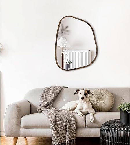 Miniatura 281 de Espejo de pared irregular de 26 x 18 pulgadas, espejo de baño grande asimétrico con marco de madera, espejos decorativos artísticos modernos