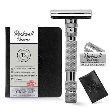 Rockwell T2 | Twist-To-Open TTO Double-Edge Safety Razor | Full Metal | Includes 5 Fully Recyclable Stainless Steel Blades Gunmetal Chrome