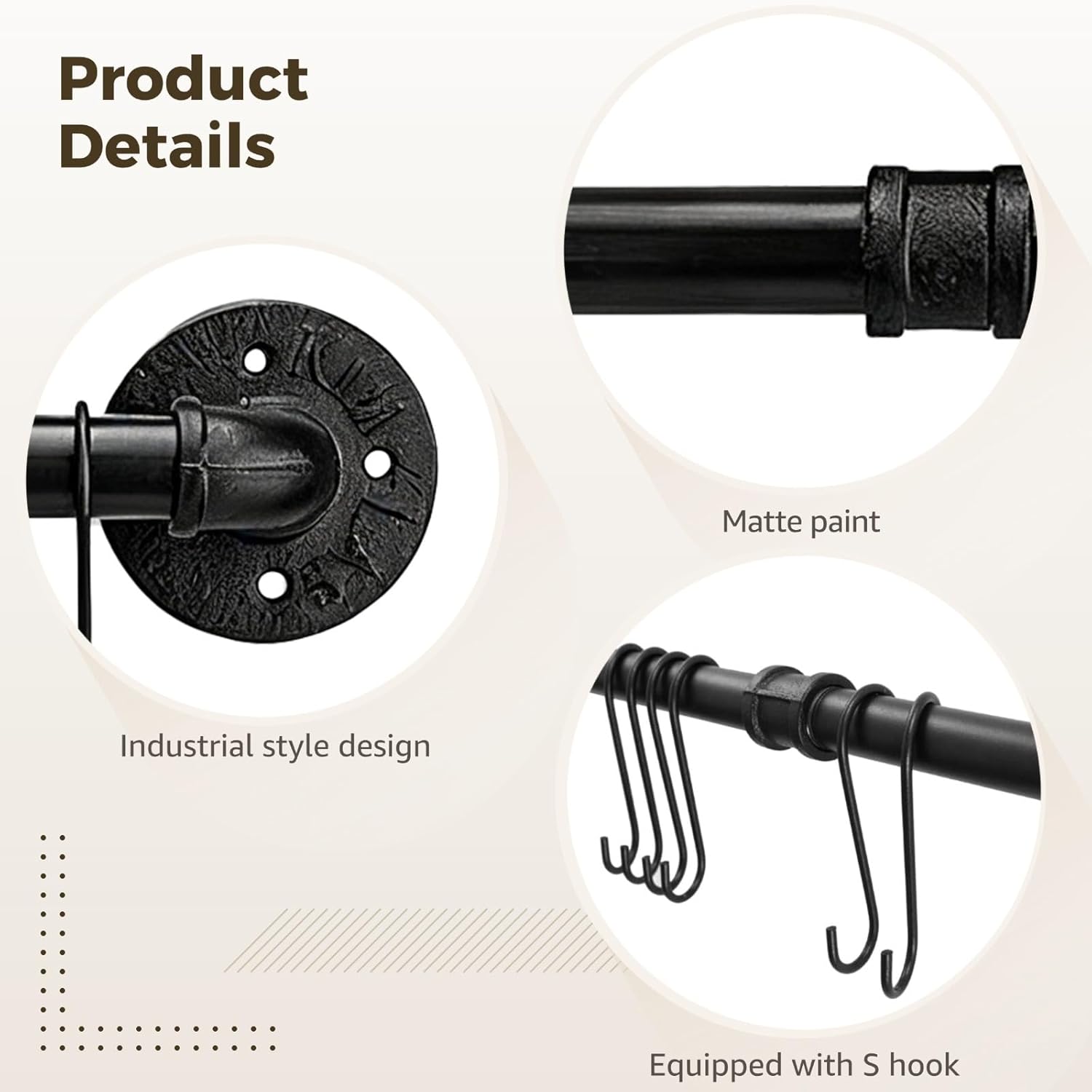 Black Metal Wall Mount Pot Rack, 31.5 in Pipe, Kitchen Organizer