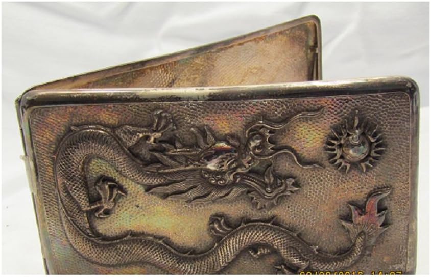 Sterling Silver Repousse Dragon Embossed Cigarette Box Card Case Vintage Rare