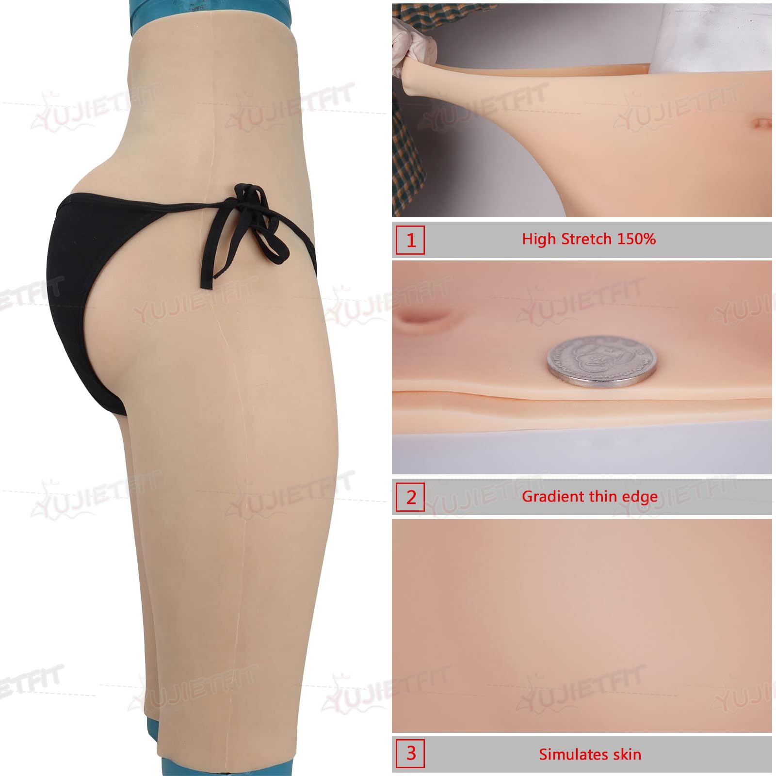 Adima Mutandine in Silicone Realistico con stimolatore dei Fianchi integrabile, Vagina Finta, Mutande coprenti per Uomini Transgender