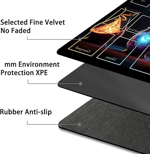 Vista 23 de Tapete de juego MTG cosido de alta calidad con zonas y parte trasera de goma antideslizante, tapete de juego TCG para MTG y otros juegos de cartas