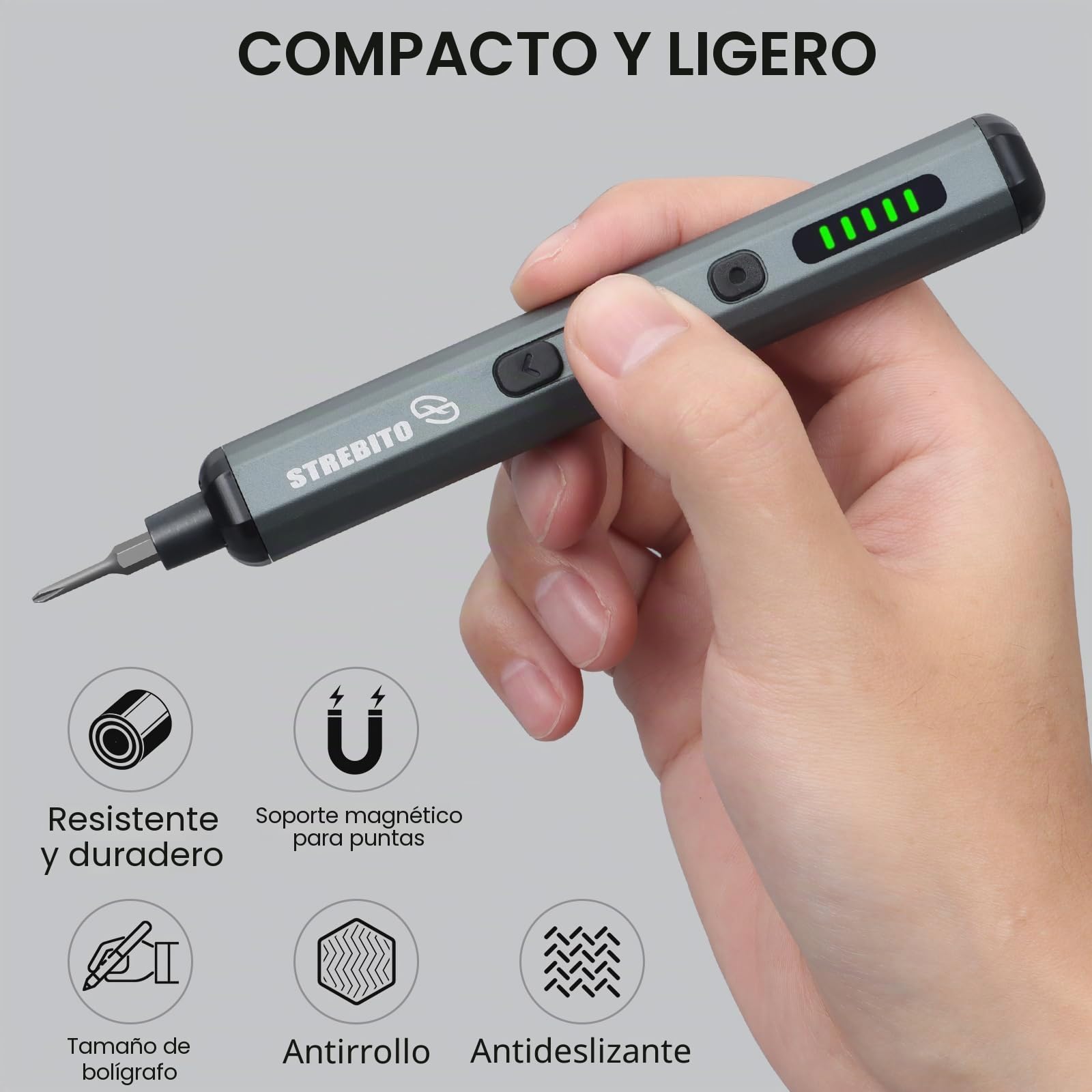 STREBITO - Juego de mini destornilladores eléctricos, 70 en 1, pequeño destornillador eléctrico inalámbrico, 64 puntas de preición S2, 5 ajustes de par, 4 luces LED, mini destornillador eléctrico kit