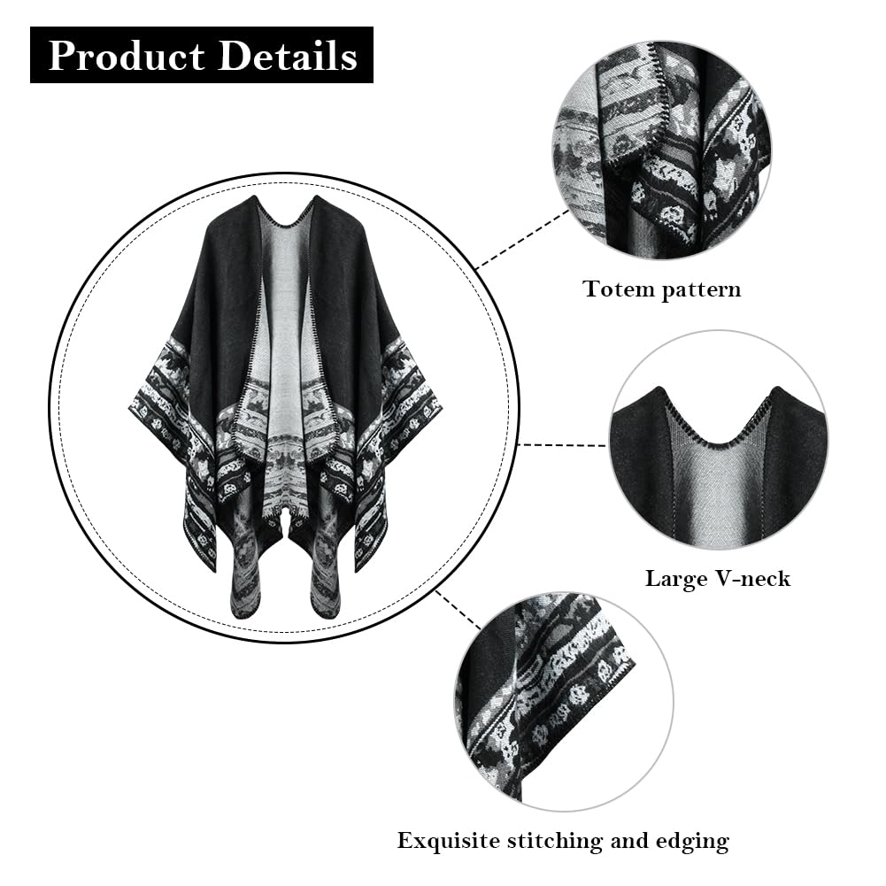 HOTUT Drapé Tricoté Poncho Cardigan, Poncho Mince Chaud, Poncho Ouvert Châle Cape, Femme Poncho Châle Ouvert Cape, Cardigan Echarpe Croisée Devant, pour Temps Froid