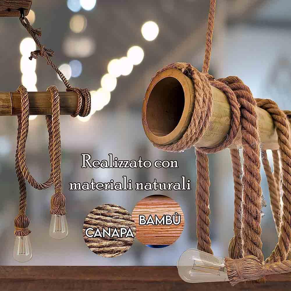 Trade Shop - Lampadario A Sospensione Con Corde Canapa 6 Portalampada